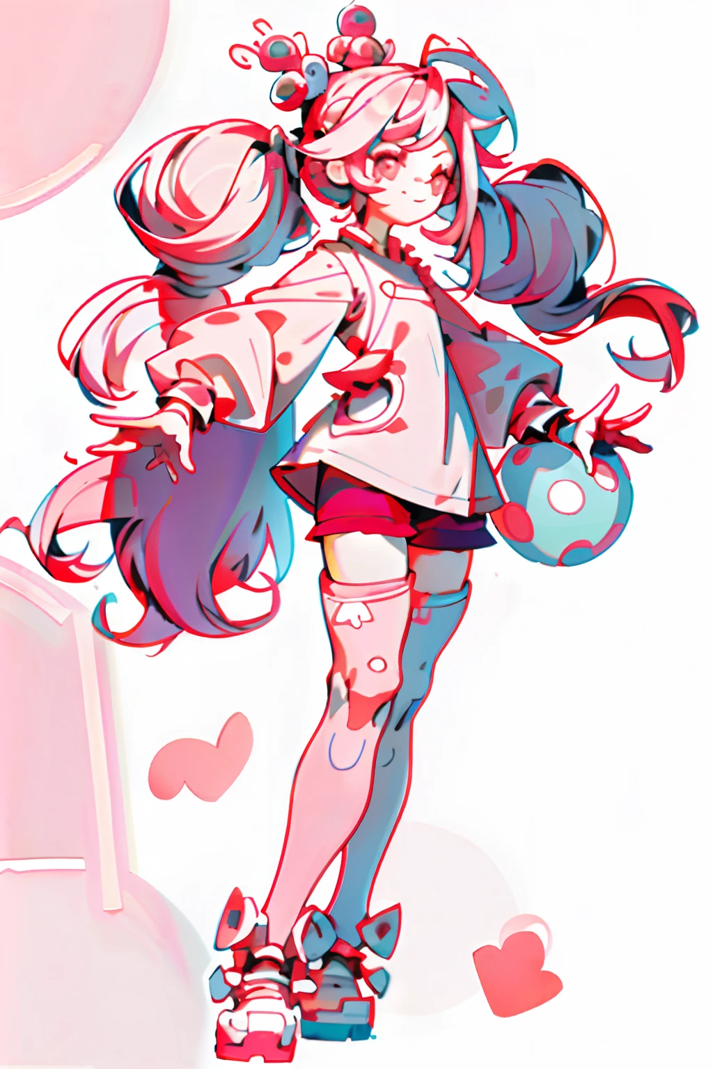 Crazy, girl, long hair, curly hair, pink hair, full body picture, pink eyes, heart shaped pupils, insane smile, blood splatter, 1GIRL, insane girl in long pink hair, crown, princess bubblegum style, finely detailed, (best quality), (intricate details), cute style, loli, jester style, multicolored, ((long pink messiest hair in pigtails)), best quality, ((long sleeve shirt and shorts)), ((red and white clothes)), ((jester style clothes)), ((thigh high socks)), ((round eyes)), ((has jester makeup)), beautiful face, happy, cute face, pinup, perfect face, simple background portrait, clowh hear cards, bubble gums