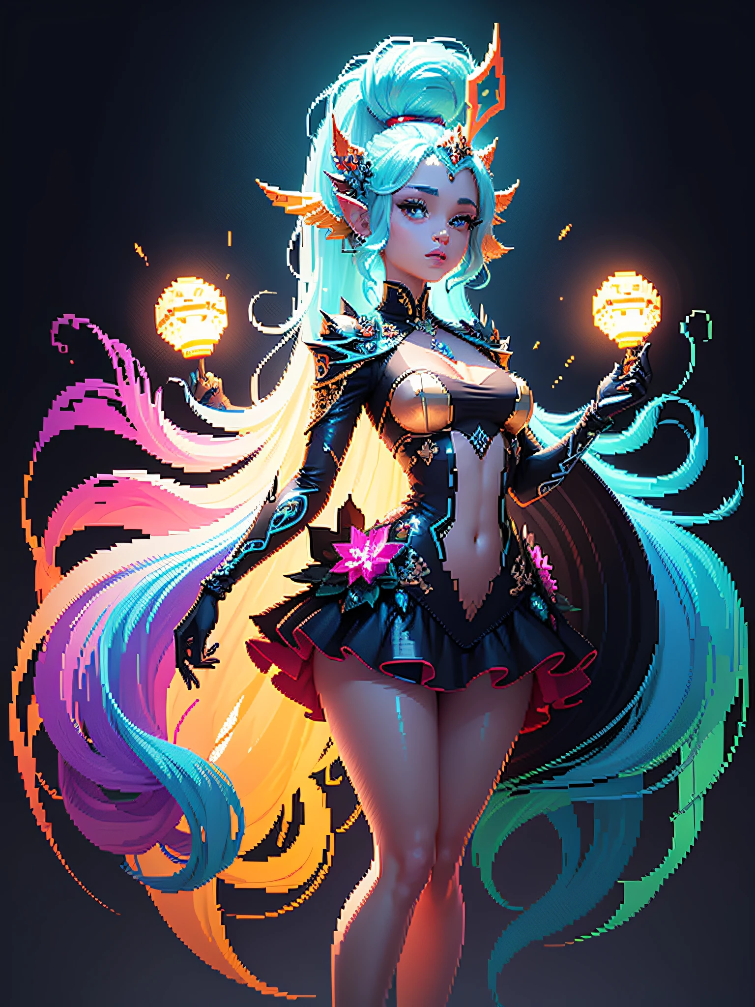 fabulous pixel art of futuristic idols beautiful pixel art, beautiful and detailed pixel art, hyper detailed pixel art, conceptual pixel art, high quality pixel art, high quality pixel art, high quality pixel art, high quality pixel art, bioluminescent lighting, colorful, high contrast colors, Pixel art style, Pixel art:3, 4k, beautiful
