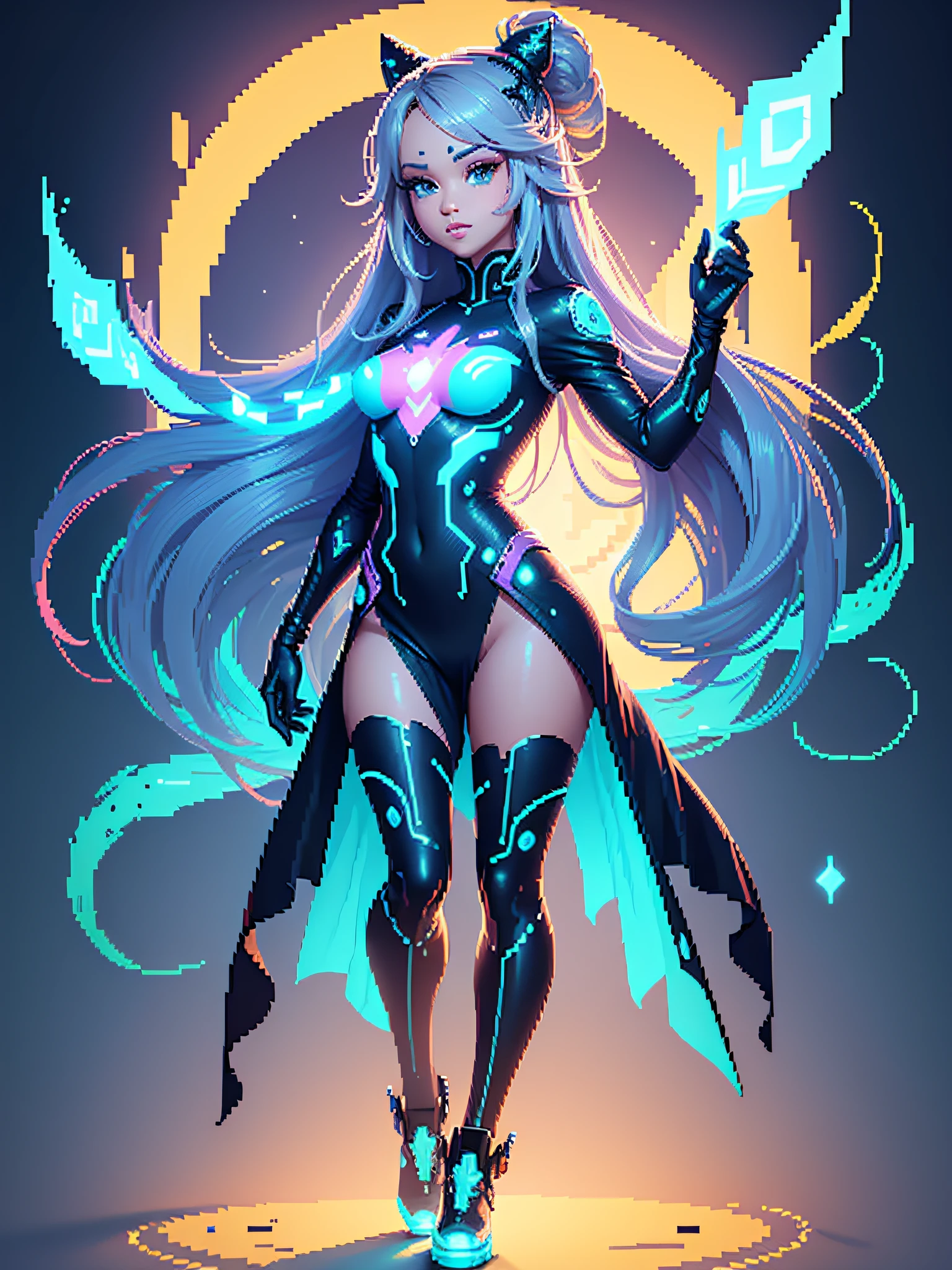 fabulous pixel art of futuristic idols beautiful pixel art, beautiful and detailed pixel art, hyper detailed pixel art, conceptual pixel art, high quality pixel art, high quality pixel art, high quality pixel art, high quality pixel art, bioluminescent lighting, colorful, high contrast colors, Pixel art style, Pixel art:3, 4k, beautiful