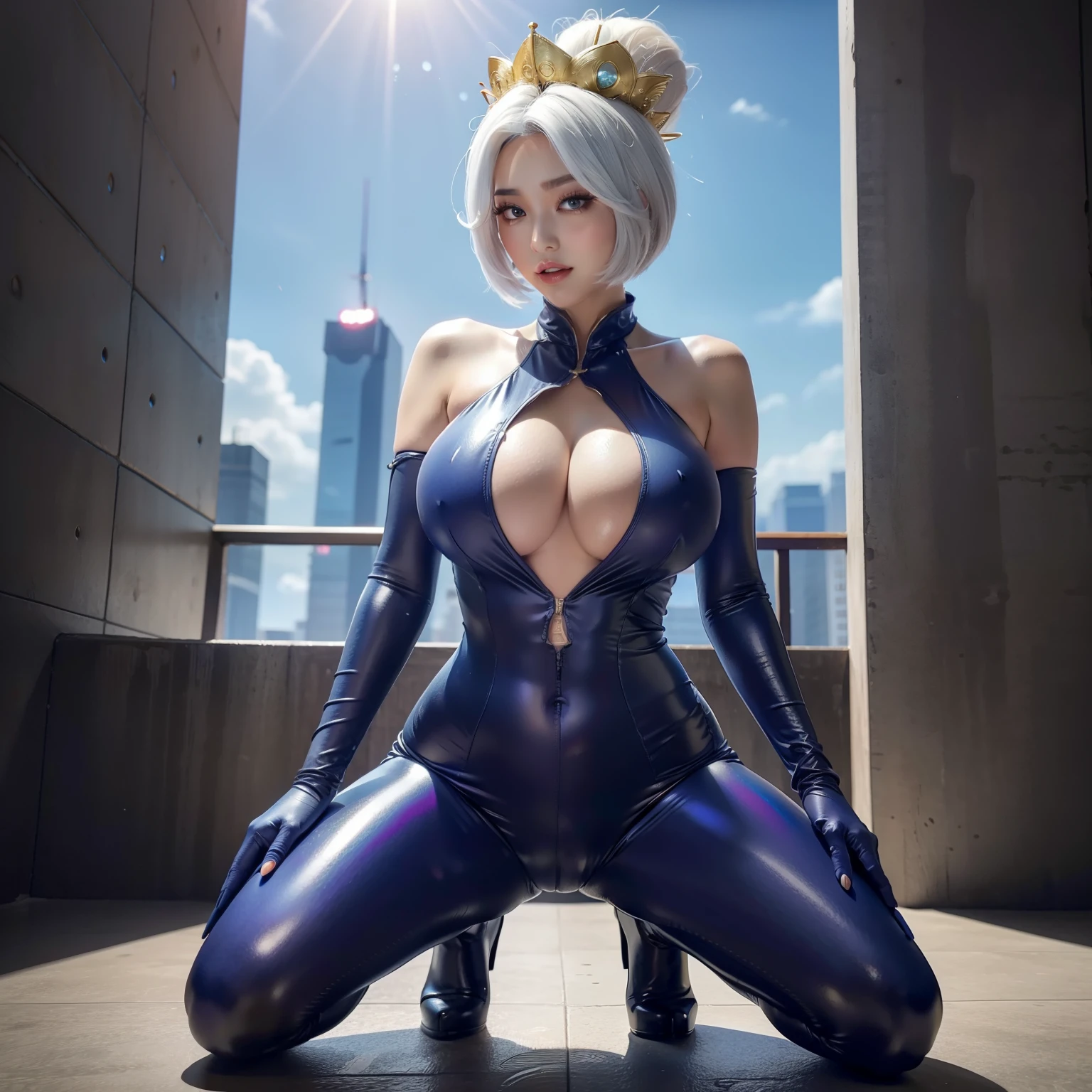 ((Extreme Detail)),(Hyper-detailing),the Extremely Detailed CG Unity 8K Wallpapers,best qualtiy,purah_totk,high leotard,posing in the,cowboy lens,lensflare。Fat girl。Her height is about 300 meters,with a huge mommy body。Her skin color is fair and smooth,Make her look older。With all five senses,Has a soft and gentle face。She has a slender nose,Her lips are naturally pink,Slightly full。Her eyebrows are well-shaped,The arch is clean,Outline beautiful eyes。She's huge,good shape。They are huge,You can get an overview of the whole picture,Her appearance is、It is characterized by a calm and gentle look,Represents her gentle nature。She has short white hair and red eyes。Sexy girl with huge thick body in tight suit,You can see all her curves and the contours of her nipples。She is plump fat and fat fat fat fat and huge,Her suit is very, very tight,Covered her whole body,You can see all her curves and body。Full body suit is tight,Set transparency to high,Her whole body is visible。Tentacle man holds four tentacle girl behind,goddes,Royal sister,slimey,Parasitic engulfing,MuCoi,Disgusting,,Blushing and shy,huge tit ,Super tall female monster,Female monster kneeling on the side of a skyscraper,A giant female monster comparable to a tall building,female monster,Giant Banshee,Female monster has three sexy tentacle tails,Slime Slime Dirty Tail,behemoth,huge sense of oppression ,Terrifying and glamorous high-altitude long-range shots