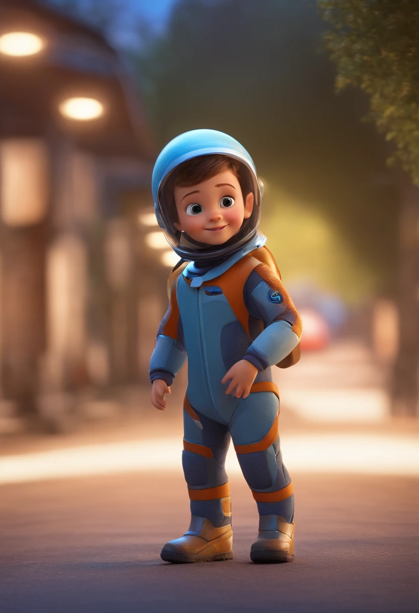a happy cute ??? standing short hair, vestindo uma fantasia espacial, , fundo branco, barnet, Tom, Estilo Pixar, ....3d, desenhos animados, rosto detalhado, asymmetrical 16k