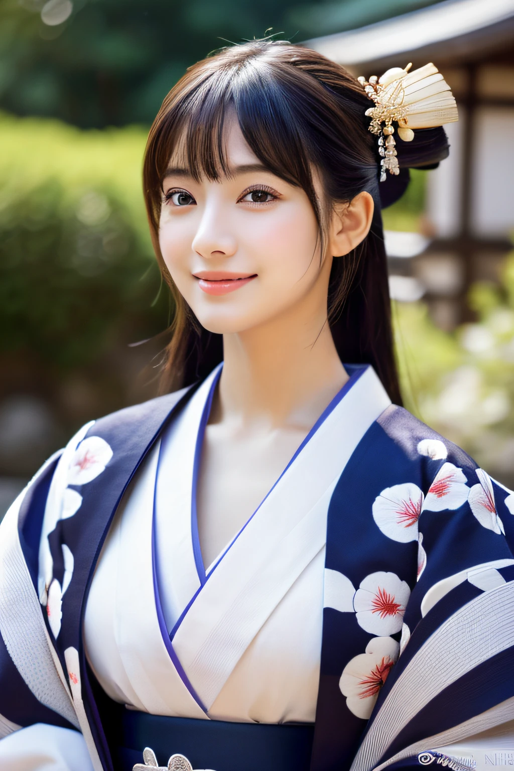 (8K、Raw photography、top-quality、​masterpiece:1.2)、ultra-detailliert、超A high resolution、(realisitic、photoRealstic:1.37)、portlate、High-detail RAW color photos、professional photograpy、extremely delicate and beautiful、A highly detailed、 8K Wallpapers、magnifica、finely detail、huge filesize、Official art、Highly detailed CG Unity 8K wallpapers、highly detailed beautiful girl、extra detailed face、extremely detailed eye、highlydetailed skin、extremely detailed fingers、highly detailed nose、highly detail mouth、perfect anatomia、highly detailed back ground、Highly detailed attire、女の子1人、(18year old:1.2)、10 generations、Cute  girl s、famous Japan idol、cute little、(small tits:1.2)、Realistic body、小柄、fair white skin、shinny skin、slenderbody、well-styled、A dark-haired、Hair collection、(Pattsun bangs:1.2)、A smile、kawaii、年轻、kawaii faces、Lifelike face、Beautiful eyes、Sauce order、(Kimono:1.4)、Dense embroidery、耳Nipple Ring、(hair adornments:1.2)、eye、cowboy  shot、frontage、standing athletic pose、Contrapo、outside of house、(natta:1.4)、A Japanese style、kyoto、Dynamic lighting、