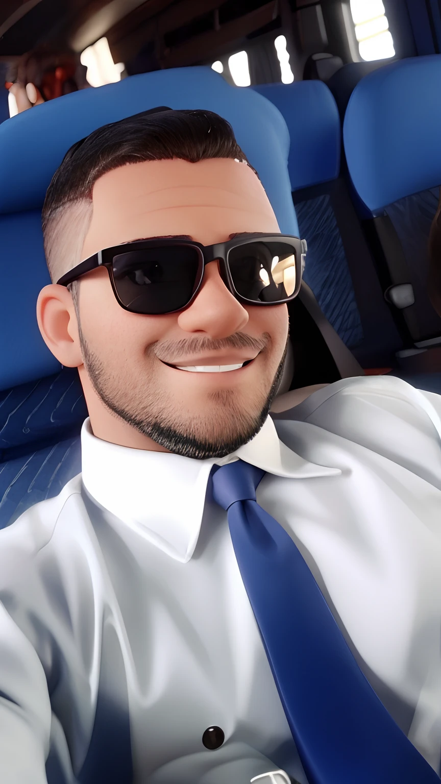 Moreno bonito, baixo, com barba, low gradient style hair, oculos de sol, camisa social com gravata