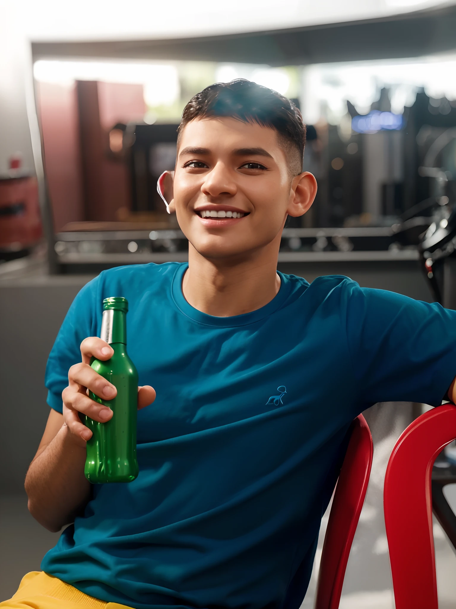 Personagem de desenho animado de um homem com aparelho nos dentes e sorrindo, Is wearing a green round neck polo shirt, cabelo liso baixo em cima e raspado do lado, estilo pixar animation character, Caractere estilizado, animation style rendering, 3D estilizado, Arnold Maya render, 3 d render stylized, toon render keyshot, Personagem 3D, Personagem 3D, 3d rendering stylized, 3 d character render, personagem de desenho animado, Personagem de close up, Pose de personagem,  (Estilo Pixar) (master part:1.2) (Bokeh) (best quality) (pele detalhada) (textura detalhada) (8k) (argila) (Cinematic lighting) (foco nítido