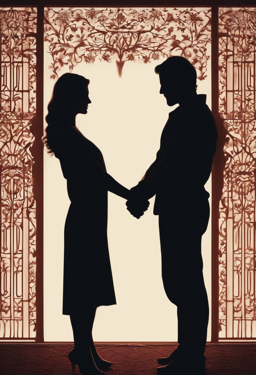 Black silhouette of a couple hugging, Man hugging from behind, own hands together. sem rosto, perfect hands, own hands together, Handshake