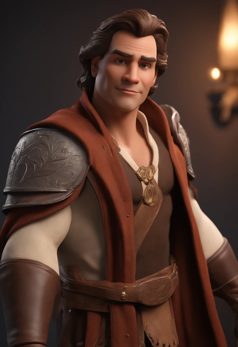 Homem moreno claro cabelos cacheados e olhos castanho claro 1,70 m de altura corpo definido Caractere estilizado, animation style rendering, 3D estilizado, Arnold Maya render, 3 d render stylized, toon render keyshot, Personagem 3D, Personagem 3D, 3d rendering stylized, 3 d character render, personagem de desenho animado, Personagem de close up, Pose de personagem, (Estilo Pixar) (master part:1.2) (Bokeh) (best quality) (pele detalhada) (textura detalhada) (8k) (argila) (Cinematic lighting) (foco nítido,Senta e vaza a parte superior do corpo