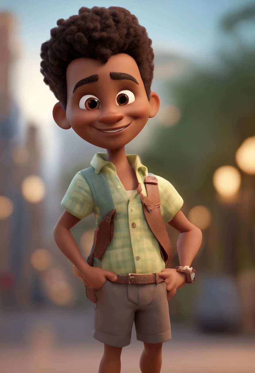 personagem dos desenhos animados de um homem negro sem barba com uma camisa social, com furo mo queixo, animation character, Caractere estilizado, animation style rendering, 3D estilizado, Arnold Maya render, 3 d render stylized, toon render keyshot, Personagem 3D, Personagem 3D, 3d rendering stylized, 3 d character render, personagem de desenho animado, Personagem de close up, Pose de personagem, (Estilo Pixar) (master part:1.2) (Bokeh) (best quality) (pele detalhada) (textura detalhada) (8k) (argila) (Cinematic lighting) (foco nítido
