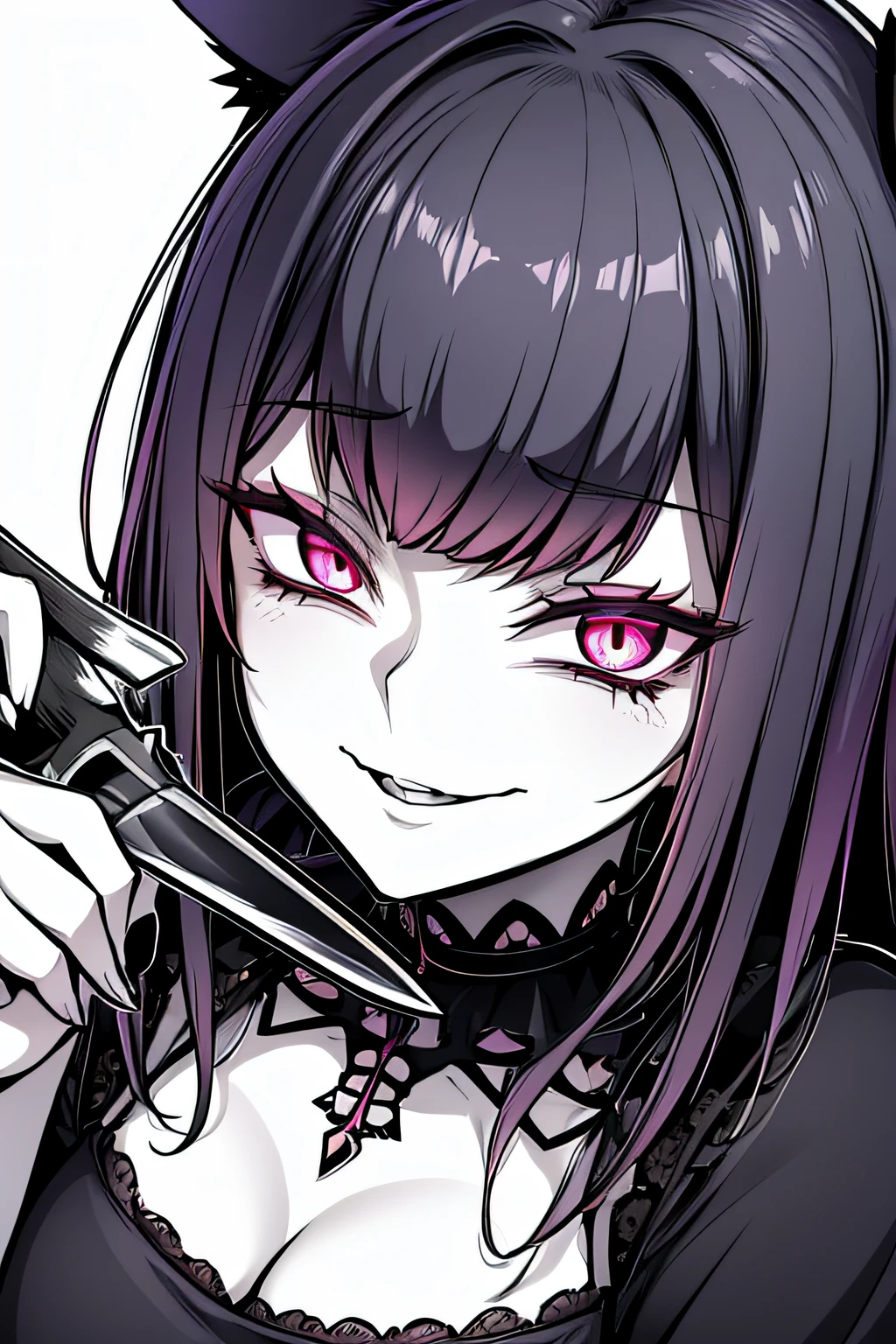 a close up of a woman with a knife and a dress, at pixiv, top rated on pixiv, pixiv style, pixiv contest winner, portrait of a goth catgirl, pixiv 3dcg, gothic maiden anime girl, anime monster girl, 1 7 -  - old me goth girl, ahegao, anime moe artstyle, seductive anime girl