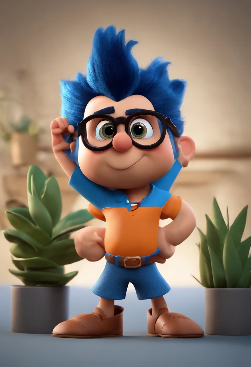 Cartoon character of a man wearing black glasses and a blue shirt, um personagem animado, Caractere estilizado, animation style rendering, 3D estilizado, Arnold Maya render, 3 d render stylized, toon render keyshot, Personagem 3D, Personagem 3D, 3d rendering stylized, 3 d character render, personagem de desenho animado, Personagem de close up, Pose de personagem, (Estilo Pixar) (master part:1.2) (Bokeh) (best quality) (pele detalhada) (textura detalhada) (8k) (argila) (Cinematic lighting) (foco nítido,Senta e vaza a parte superior do corpo