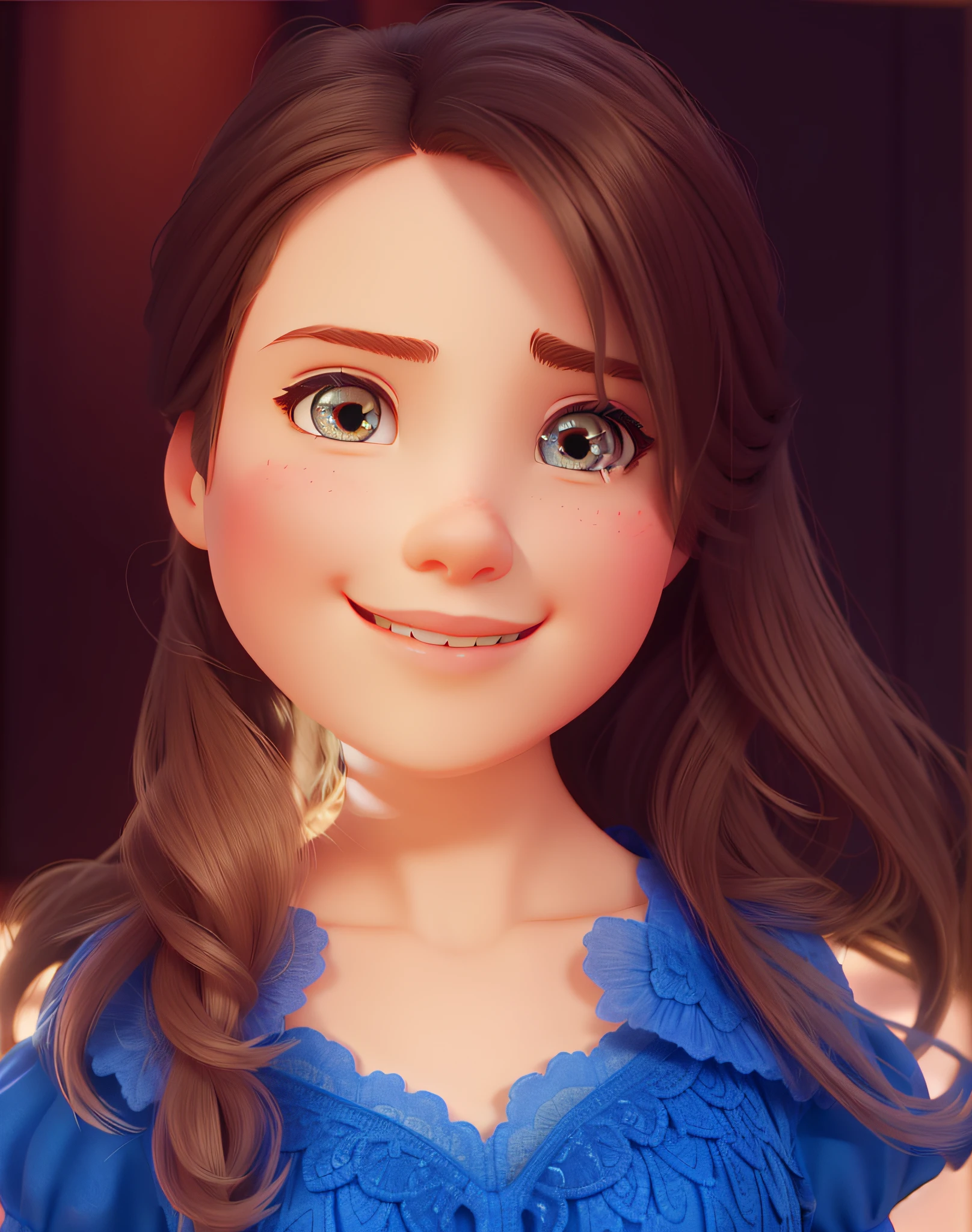 Make a beautiful girl, delicate and charming in Pixar Disney style