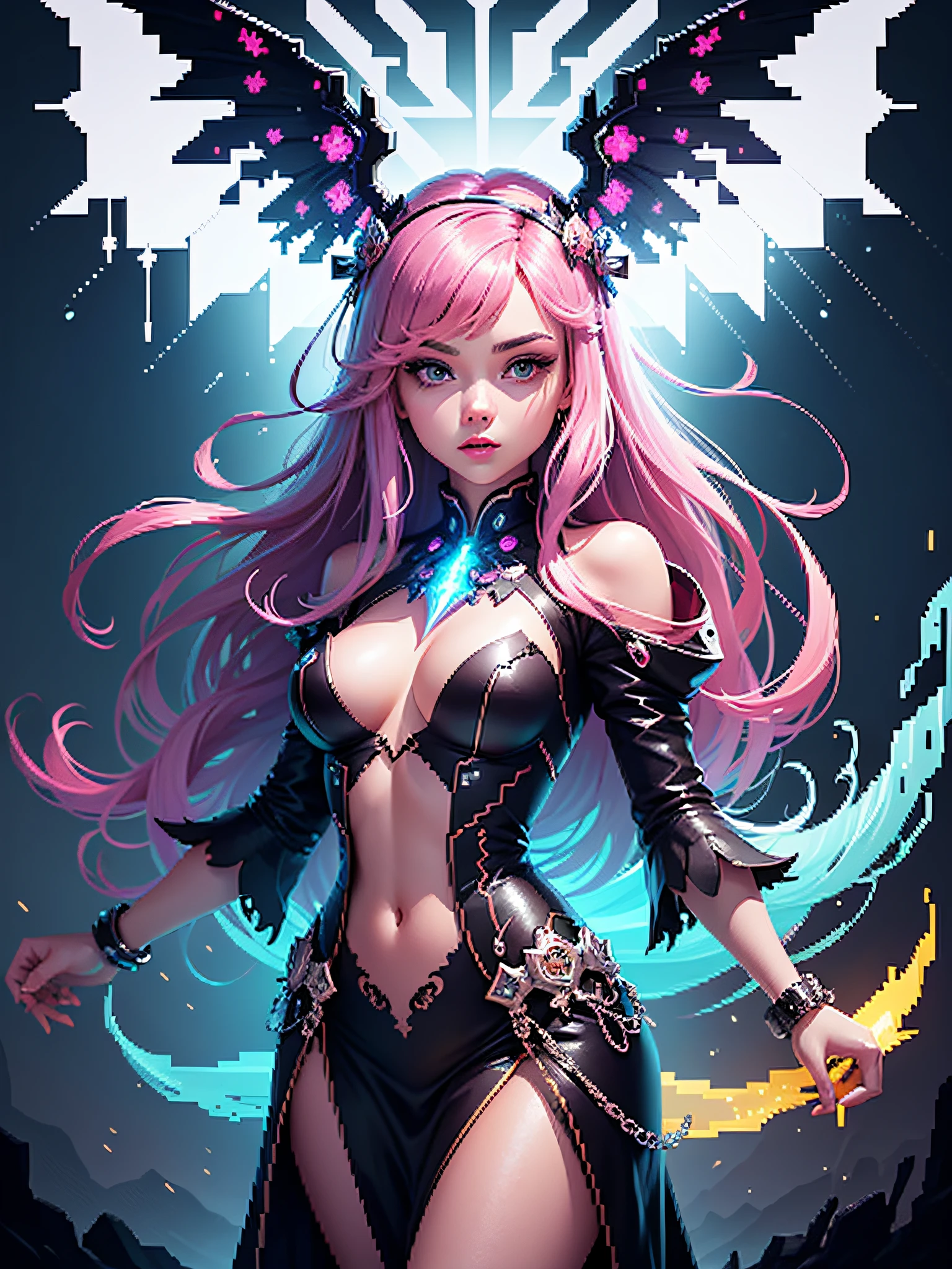 fabulous pixel art of beautiful futuristic idols b pixel art, beautiful and detailed pixel art, hyper detailed pixel art, conceptual pixel art, high quality pixel art, high quality pixel art, high quality pixel art, high quality pixel art, bioluminescent lighting, colorful, high contrast colors, Pixel art style, Pixel art:3, 4k, beautiful