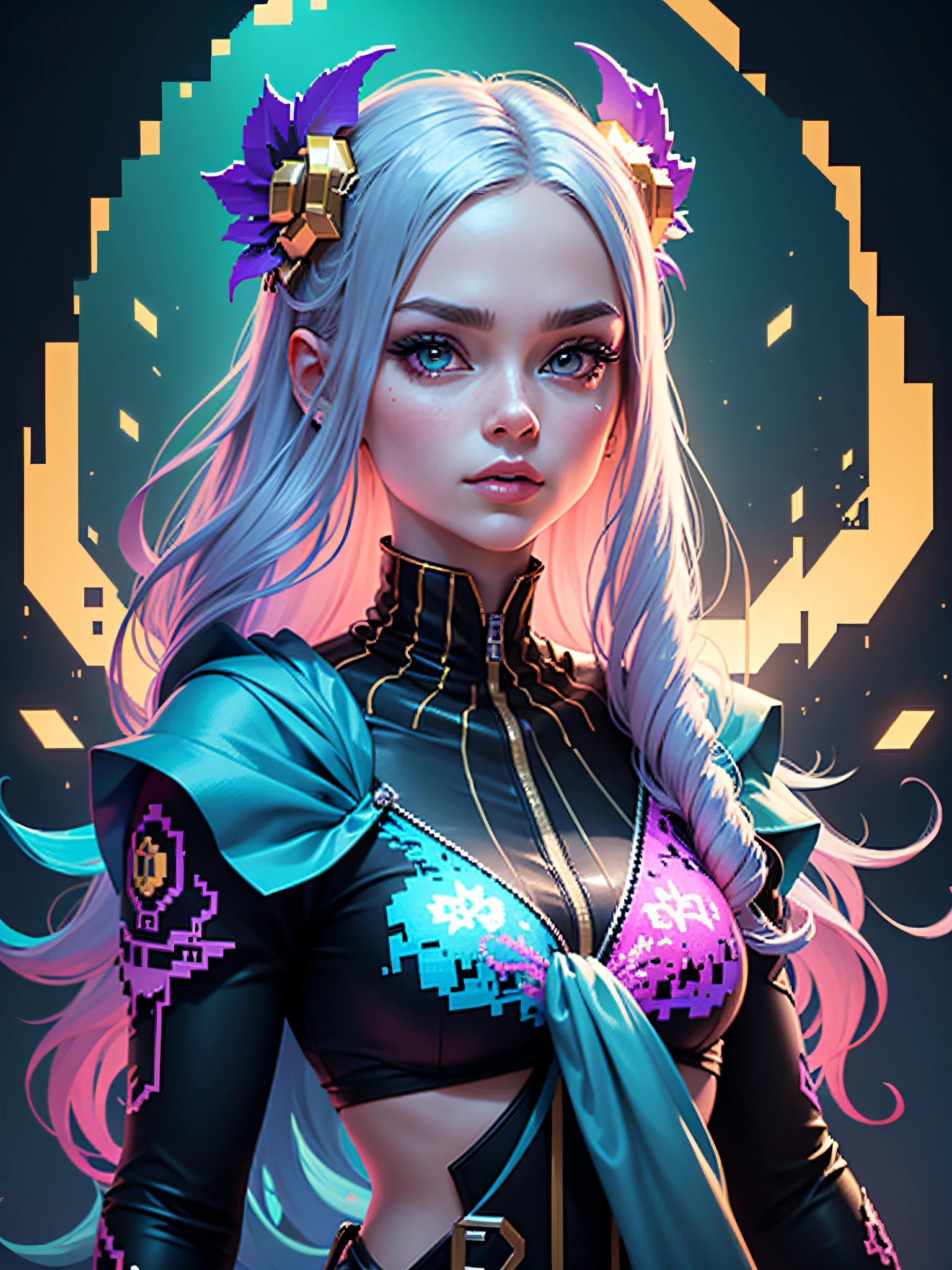 fabulous pixel art of beautiful futuristic idols b pixel art, beautiful and detailed pixel art, hyper detailed pixel art, conceptual pixel art, high quality pixel art, high quality pixel art, high quality pixel art, high quality pixel art, bioluminescent lighting, colorful, high contrast colors, Pixel art style, Pixel art:3, 4k, beautiful