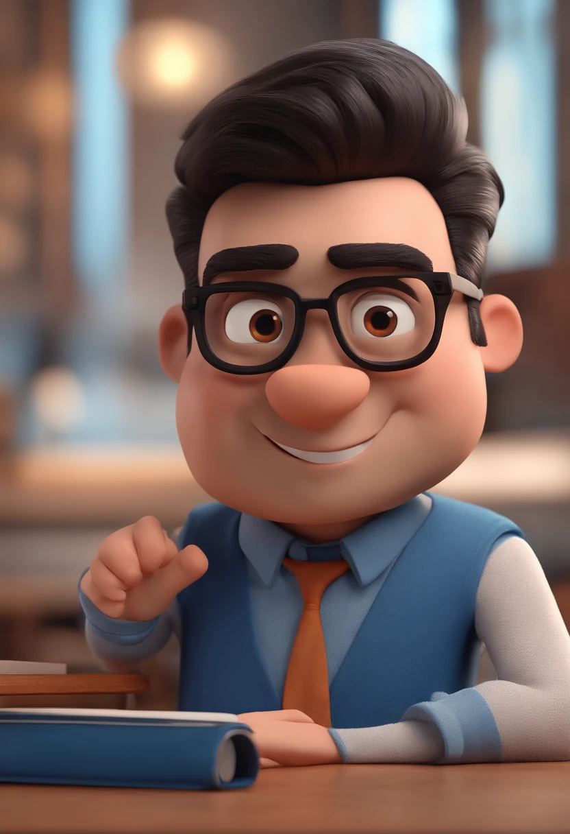 Cartoon character of a man with black glasses and a blue shirt, animation character, Caractere estilizado, animation style rendering, 3D estilizado, Arnold Maya render, 3 d render stylized, toon render keyshot, Personagem 3D, Personagem 3D, 3d rendering stylized, 3 d character render, personagem de desenho animado, Personagem de close up, Pose de personagem, (Estilo Pixar) (master part:1.2) (Bokeh) (best quality) (pele detalhada) (textura detalhada) (8k) (argila) (Cinematic lighting) (foco nítido