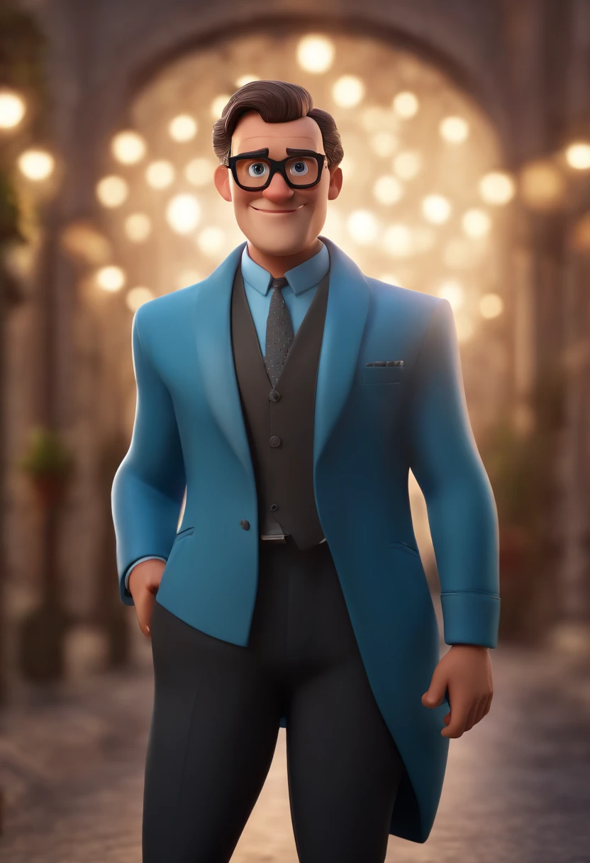 Cartoon character of a man wearing black glasses and a blue shirt, um personagem animado, Caractere estilizado, animation style rendering, 3D estilizado, Arnold Maya render, 3 d render stylized, toon render keyshot, Personagem 3D, Personagem 3D, 3d rendering stylized, 3 d character render, personagem de desenho animado, Personagem de close up, Pose de personagem, (Estilo Pixar) (master part:1.2) (Bokeh) (best quality) (pele detalhada) (textura detalhada) (8k) (argila) (Cinematic lighting) (foco nítido