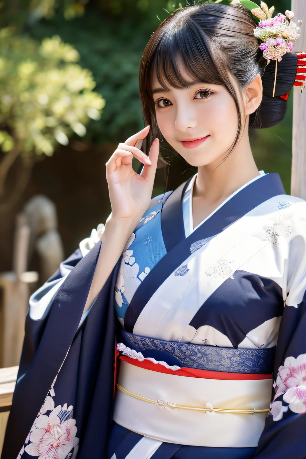 (8K、Raw photography、top-quality、masterpiece:1.2)、ultra-detailliert、超A high resolution、(realisitic、photoRealstic:1.37)、portlate、High-detail RAW color photos、professional photograpy、extremely delicate and beautiful、A highly detailed、 8K Wallpapers、magnifica、finely detail、huge filesize、Official art、Highly detailed CG Unity 8K wallpapers、highly detailed beautiful girl、extra detailed face、extremely detailed eye、highlydetailed skin、extremely detailed fingers、highly detailed nose、highly detail mouth、perfect anatomia、highly detailed back ground、Highly detailed attire、女の子1人、(18year old:1.2)、10 generations、Cute girl s、famous Japan idol、cute little、(small tits:1.2)、Realistic body、小柄、fair white skin、shinny skin、slenderbody、well-styled、A dark-haired、Hair collection、(Pattsun bangs:1.2)、A smile、kawaii、年轻、kawaii faces、Lifelike face、Beautiful eyes、Sauce order、(Kimono:1.4)、Dense embroidery、耳Nipple Ring、(hair adornments:1.2)、eye、cowboy shot、frontage、standing athletic pose、Contrapo、outside of house、(natta:1.4)、bathrobe、kyoto、Dynamic lighting、Valley、