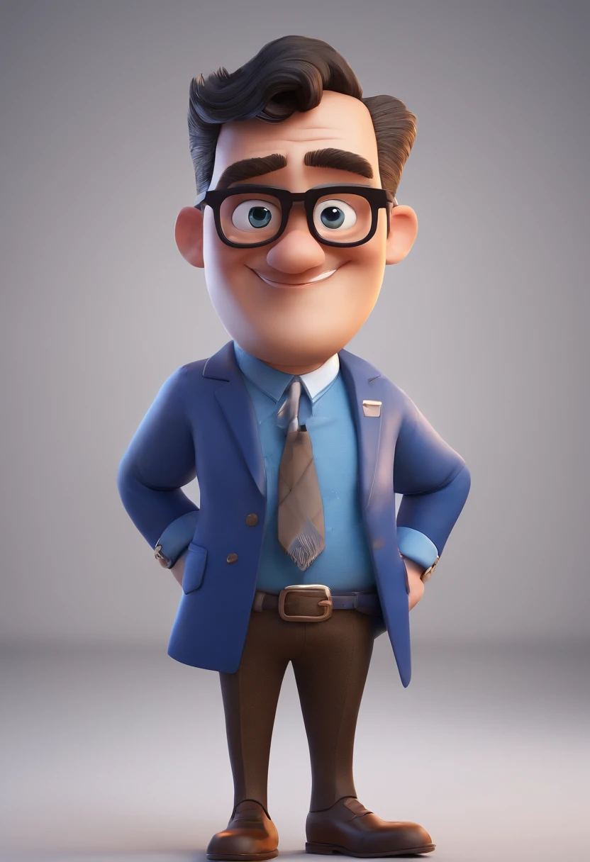 Cartoon character of a man with black glasses and a blue shirt, animation character, Caractere estilizado, animation style rendering, 3D estilizado, Arnold Maya render, 3 d render stylized, toon render keyshot, Personagem 3D, Personagem 3D, 3d rendering stylized, 3 d character render, personagem de desenho animado, Personagem de close up, Pose de personagem,  (Estilo Pixar) (master part:1.2) (Bokeh) (best quality) (pele detalhada) (textura detalhada) (8k) (argila) (Cinematic lighting) (foco nítido