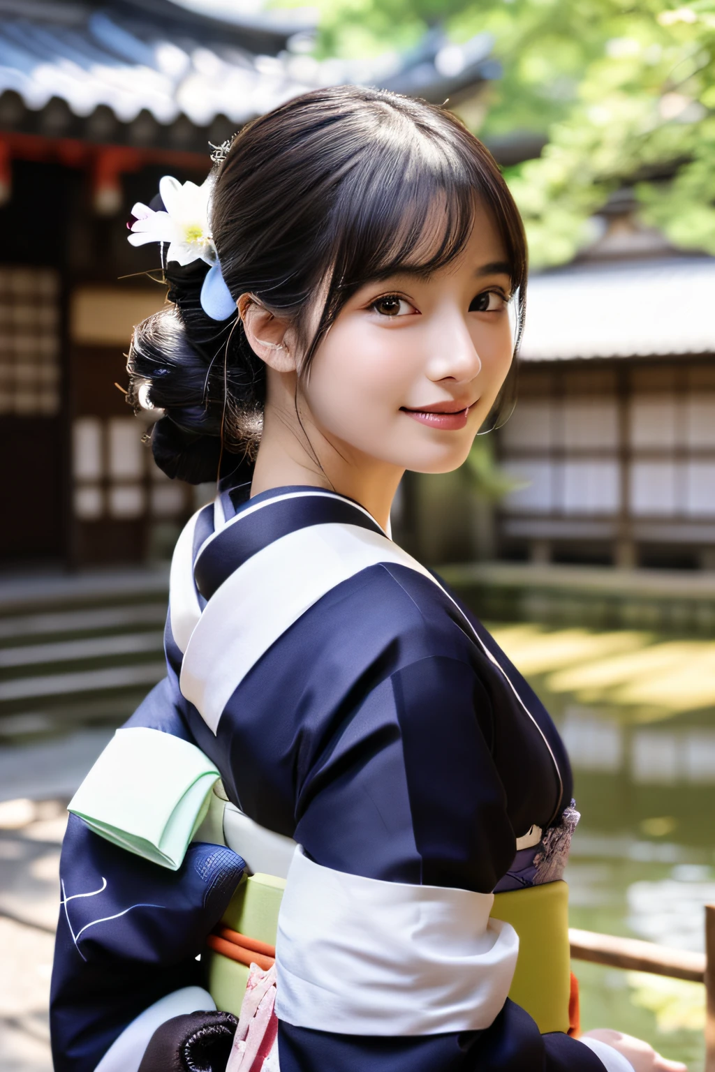 (8K、Raw photography、top-quality、masterpiece:1.2)、ultra-detailliert、超A high resolution、(realisitic、photoRealstic:1.37)、portlate、High-detail RAW color photos、professional photograpy、extremely delicate and beautiful、A highly detailed、 8K Wallpapers、magnifica、finely detail、huge filesize、Official art、Highly detailed CG Unity 8K wallpapers、highly detailed beautiful girl、extra detailed face、extremely detailed eye、highlydetailed skin、extremely detailed fingers、highly detailed nose、highly detail mouth、perfect anatomia、highly detailed back ground、Highly detailed attire、女の子1人、(18year old:1.2)、10 generations、Cute little girl s、famous Japan idol、cute little、(small tits:1.2)、Realistic body、小柄、fair white skin、shinny skin、slenderbody、well-styled、A dark-haired、Hair collection、(Pattsun bangs:1.2)、A smile、kawaii、年轻、kawaii faces、Lifelike face、Beautiful eyes、Sauce order、(Kimono:1.4)、Dense embroidery、耳Nipple Ring、(hair adornments:1.2)、eye、cowboy shot、frontage、standing athletic pose、Contrapo、outside of house、(natta:1.4)、A Japanese style、kyoto、Dynamic lighting、Valley、