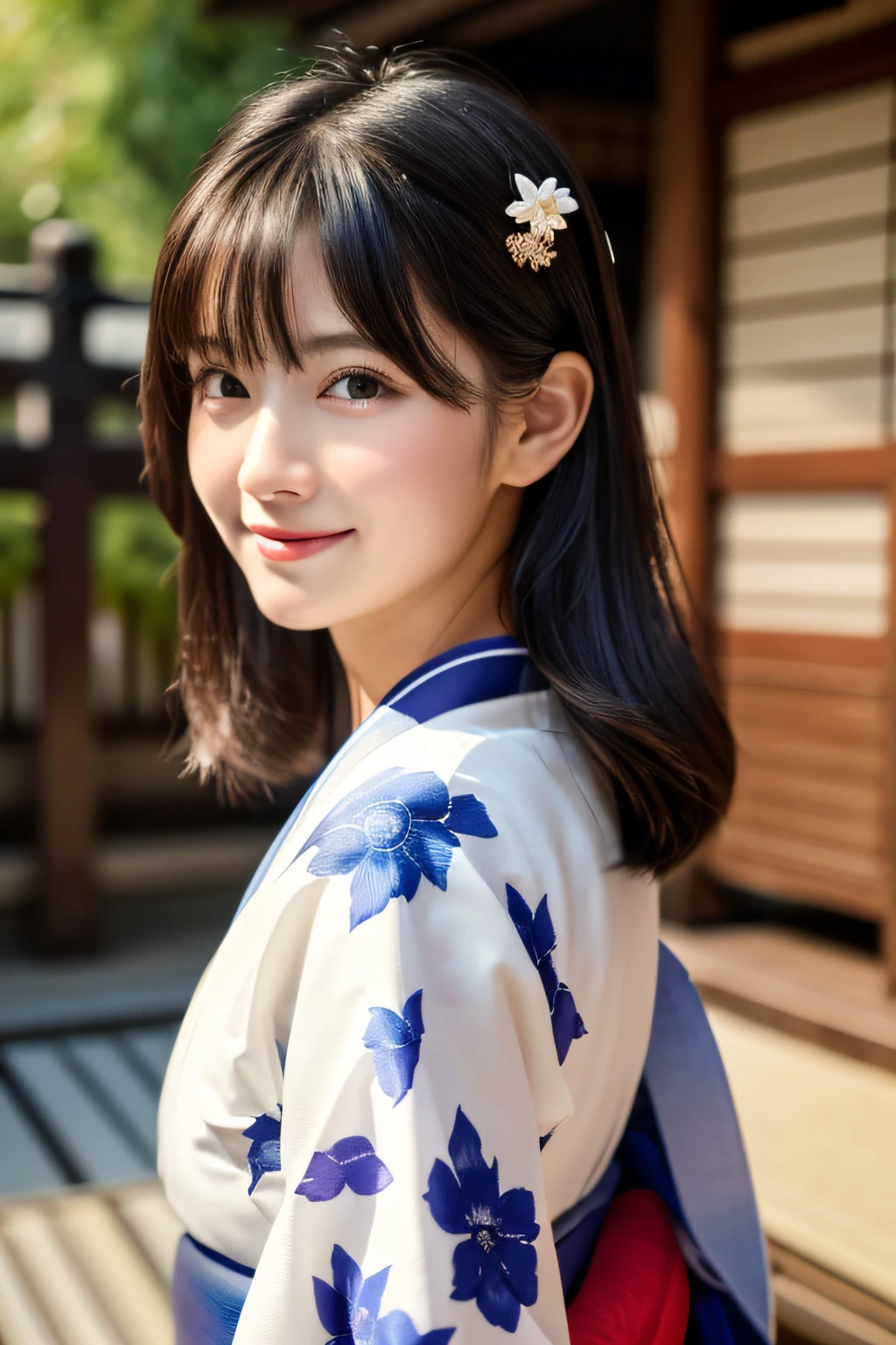 (8K、Raw photography、top-quality、masterpiece:1.2)、ultra-detailliert、超A high resolution、(realisitic、photoRealstic:1.37)、portlate、High-detail RAW color photos、professional photograpy、extremely delicate and beautiful、A highly detailed、 8K Wallpapers、magnifica、finely detail、huge filesize、Official art、Highly detailed CG Unity 8K wallpapers、highly detailed beautiful girl、extra detailed face、extremely detailed eye、highlydetailed skin、extremely detailed fingers、highly detailed nose、highly detail mouth、perfect anatomia、highly detailed back ground、Highly detailed attire、女の子1人、(18year old:1.2)、10 generations、Cute little girl s、famous Japan idol、cute little、(small tits:1.2)、Realistic body、小柄、fair white skin、shinny skin、slenderbody、well-styled、A dark-haired、Hair collection、(Pattsun bangs:1.2)、A smile、kawaii、年轻、kawaii faces、Lifelike face、Beautiful eyes、Sauce order、(Kimono:1.4)、Dense embroidery、耳Nipple Ring、(hair adornments:1.2)、eye、cowboy shot、frontage、standing athletic pose、Contrapo、outside of house、(natta:1.4)、A Japanese style、kyoto、Dynamic lighting、Valley、