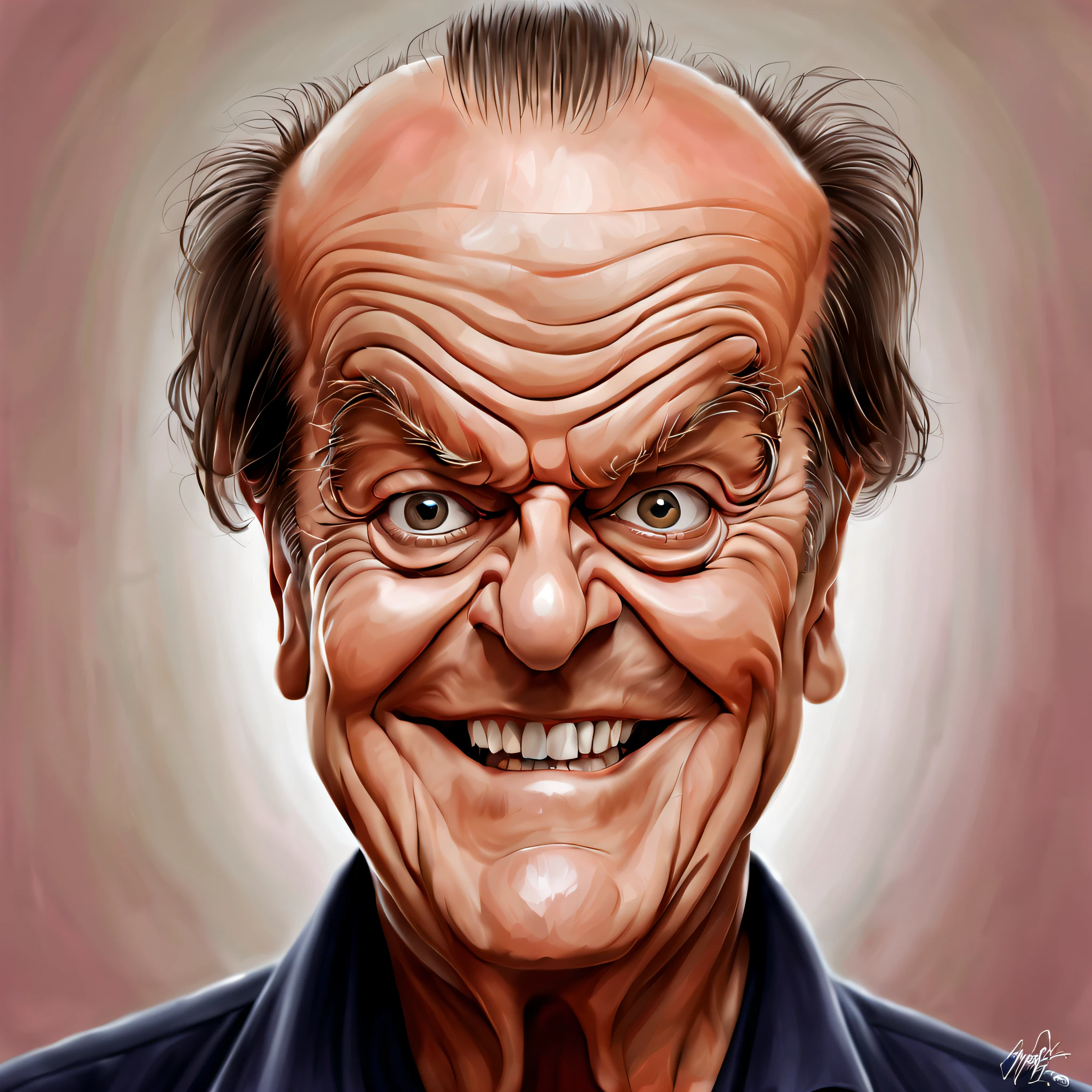 a close up of a man with a very big face, portrait of jack nicholson,  jack nicholson, caricature  jack nicholson, amazing likeness, #1 digital painting of all time, # 1 digital painting of all time, an oldman, inspired by Candido Bido, digital art, digital art, cartoon digital painting, caricature!!!, an old man