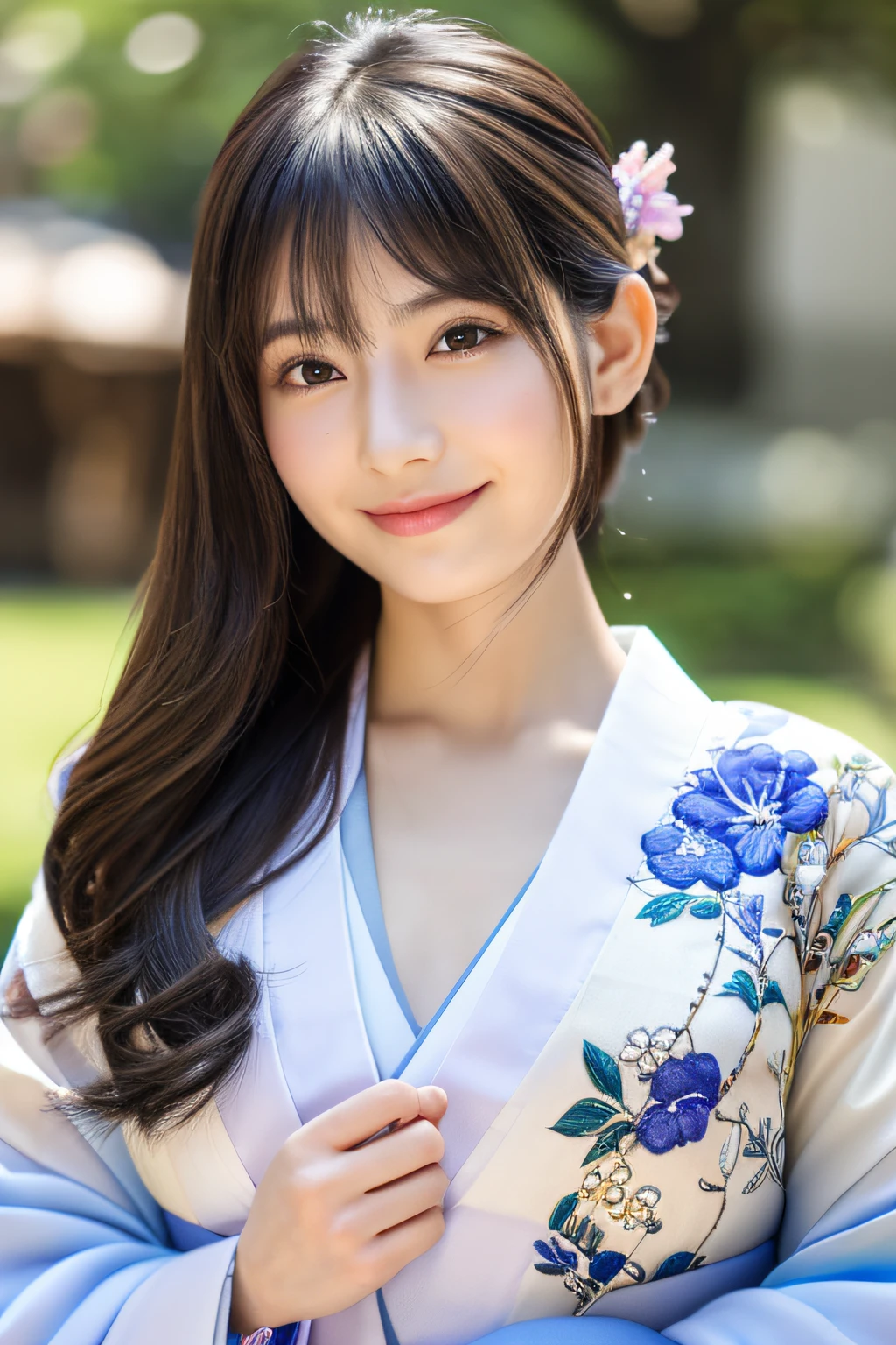 (8K、Raw photography、top-quality、masterpiece:1.2)、ultra-detailliert、超A high resolution、(realisitic、photoRealstic:1.37)、portlate、High-detail RAW color photos、professional photograpy、extremely delicate and beautiful、A highly detailed、 8K Wallpapers、magnifica、finely detail、huge filesize、Official art、Highly detailed CG Unity 8K wallpapers、highly detailed beautiful girl、extra detailed face、extremely detailed eye、highlydetailed skin、extremely detailed fingers、highly detailed nose、highly detail mouth、perfect anatomia、highly detailed back ground、Highly detailed attire、女の子1人、(18year old:1.2)、10 generations、Cute girl s、famous Japan idol、cute little、(small tits:1.2)、Realistic body、小柄、fair white skin、shinny skin、slenderbody、well-styled、A dark-haired、Hair collection、(Pattsun bangs:1.2)、A smile、kawaii、年轻、kawaii faces、Lifelike face、Beautiful eyes、Sauce order、(Kimono:1.4)、Dense embroidery、耳Nipple Ring、(hair adornments:1.2)、eye、cowboy shot、frontage、standing athletic pose、Contrapo、outside of house、(natta:1.4)、A Japanese style、kyoto、Dynamic lighting、Valley、