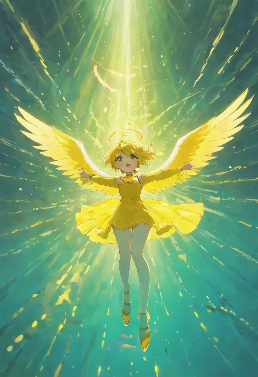Yellow ringneck flying over a lake, beautiful sunrays flow over it, Pintura SNES