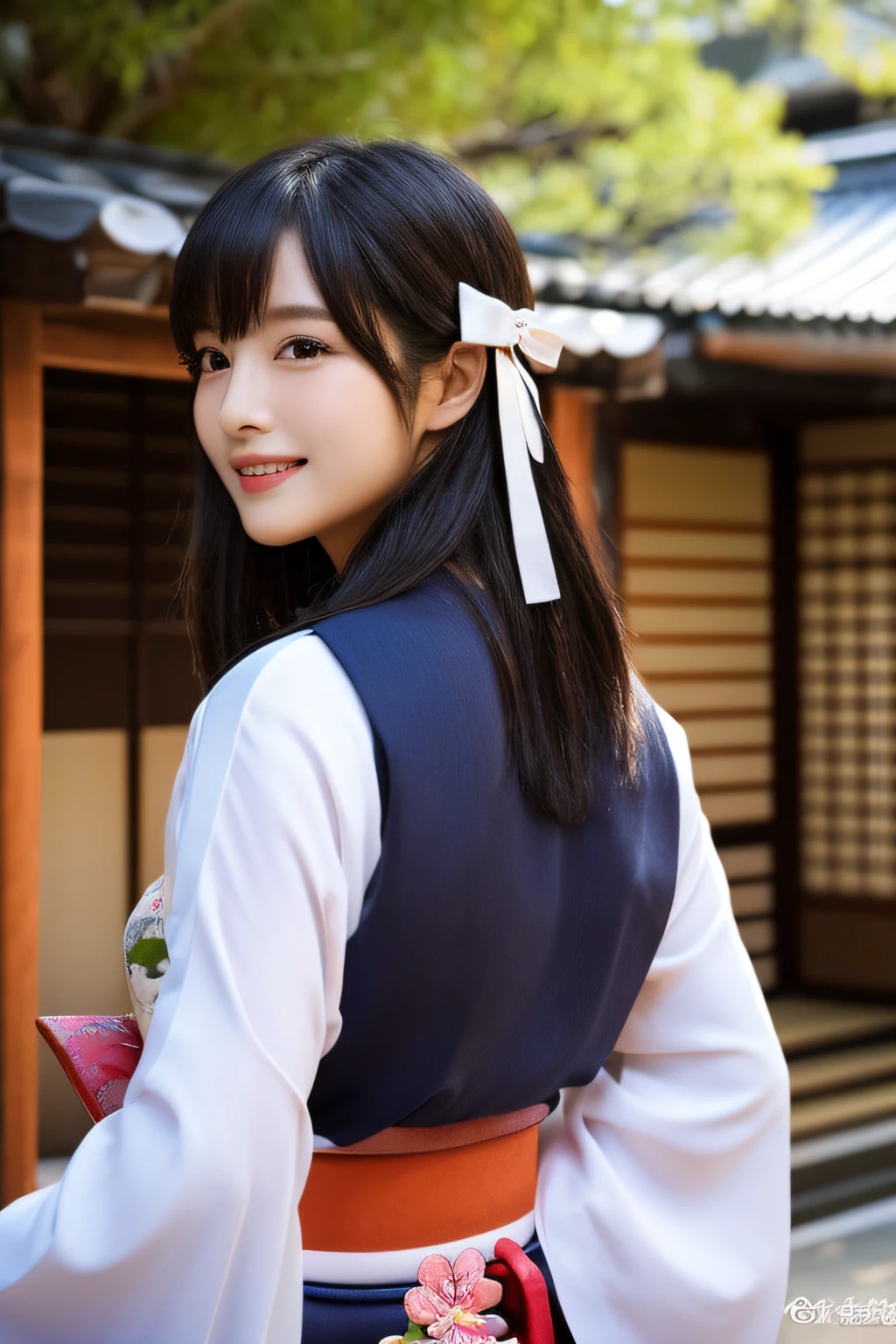 (8K、Raw photography、top-quality、masterpiece:1.2)、ultra-detailliert、超A high resolution、(realisitic、photoRealstic:1.37)、portlate、High-detail RAW color photos、professional photograpy、extremely delicate and beautiful、A highly detailed、 8K Wallpapers、magnifica、finely detail、huge filesize、Official art、Highly detailed CG Unity 8K wallpapers、highly detailed beautiful girl、extra detailed face、extremely detailed eye、highlydetailed skin、extremely detailed fingers、highly detailed nose、highly detail mouth、perfect anatomia、highly detailed back ground、Highly detailed attire、女の子1人、(18year old:1.2)、10 generations、Cute little girl s、famous Japan idol、cute little、(small tits:1.2)、Realistic body、小柄、fair white skin、shinny skin、slenderbody、well-styled、A dark-haired、Hair collection、(Pattsun bangs:1.2)、A smile、kawaii、年轻、kawaii faces、Lifelike face、Beautiful eyes、Sauce order、(Kimono:1.4)、Dense embroidery、耳Nipple Ring、(hair adornments:1.2)、eye、cowboy shot、frontage、standing athletic pose、Contrapo、outside of house、(natta:1.4)、A Japanese style、kyoto、Dynamic lighting、Valley、