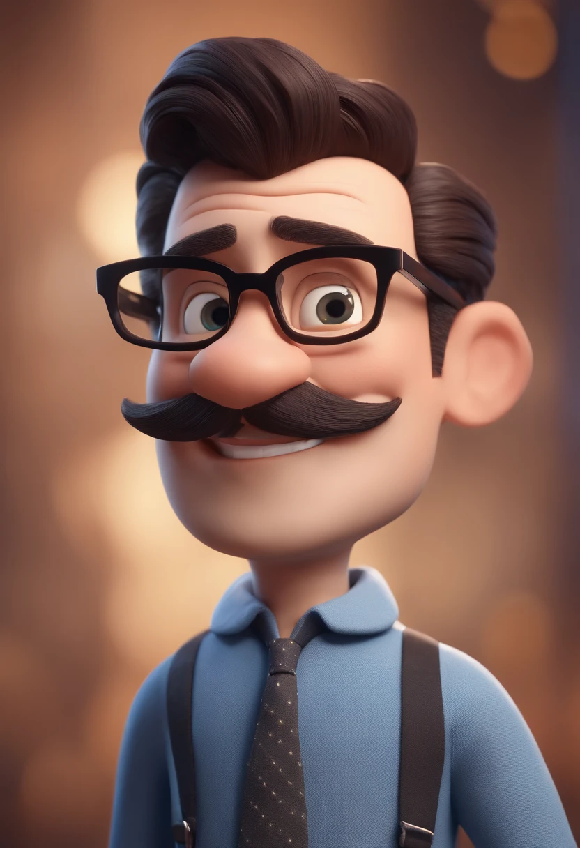 Cartoon character of a man with black glasses and a blue shirt, animation character, Caractere estilizado, animation style rendering, 3D estilizado, Arnold Maya render, 3 d render stylized, toon render keyshot, Personagem 3D, Personagem 3D, 3d rendering stylized, 3 d character render, personagem de desenho animado, Personagem de close up, Pose de personagem,  (Estilo Pixar) (master part:1.2) (Bokeh) (best quality) (pele detalhada) (textura detalhada) (8k) (argila) (Cinematic lighting) (foco nítido