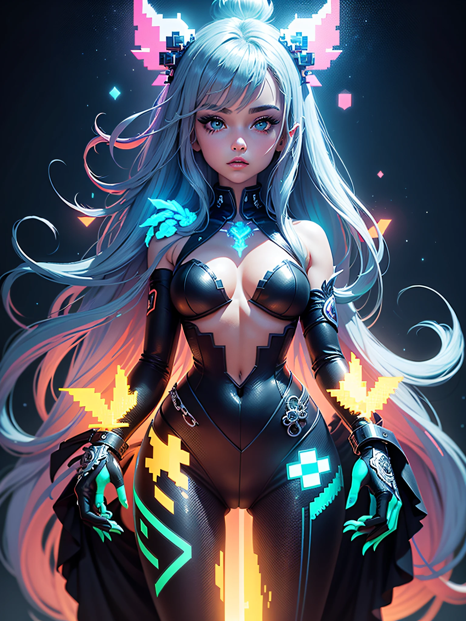 fabulous pixel art of beautiful futuristic idols signing autographs pixel art, beautiful pixel art, hyper detailed pixel art, conceptual pixel art, high quality pixel art, bioluminescent lighting, colorful, high contrast colors, pixel art style, Pixel art:3, 4k, beautiful