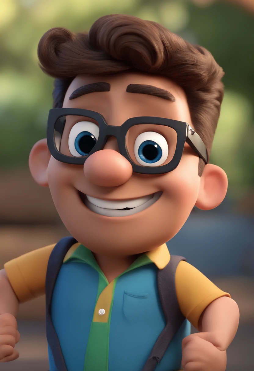 Cartoon character of a man with black glasses and a blue shirt, animation character, Caractere estilizado, animation style rendering, 3D estilizado, Arnold Maya render, 3 d render stylized, toon render keyshot, Personagem 3D, Personagem 3D, 3d rendering stylized, 3 d character render, personagem de desenho animado, Personagem de close up, Pose de personagem, (Estilo Pixar) (master part:1.2) (Bokeh) (best quality) (pele detalhada) (textura detalhada) (8k) (argila) (Cinematic lighting) (foco nítido