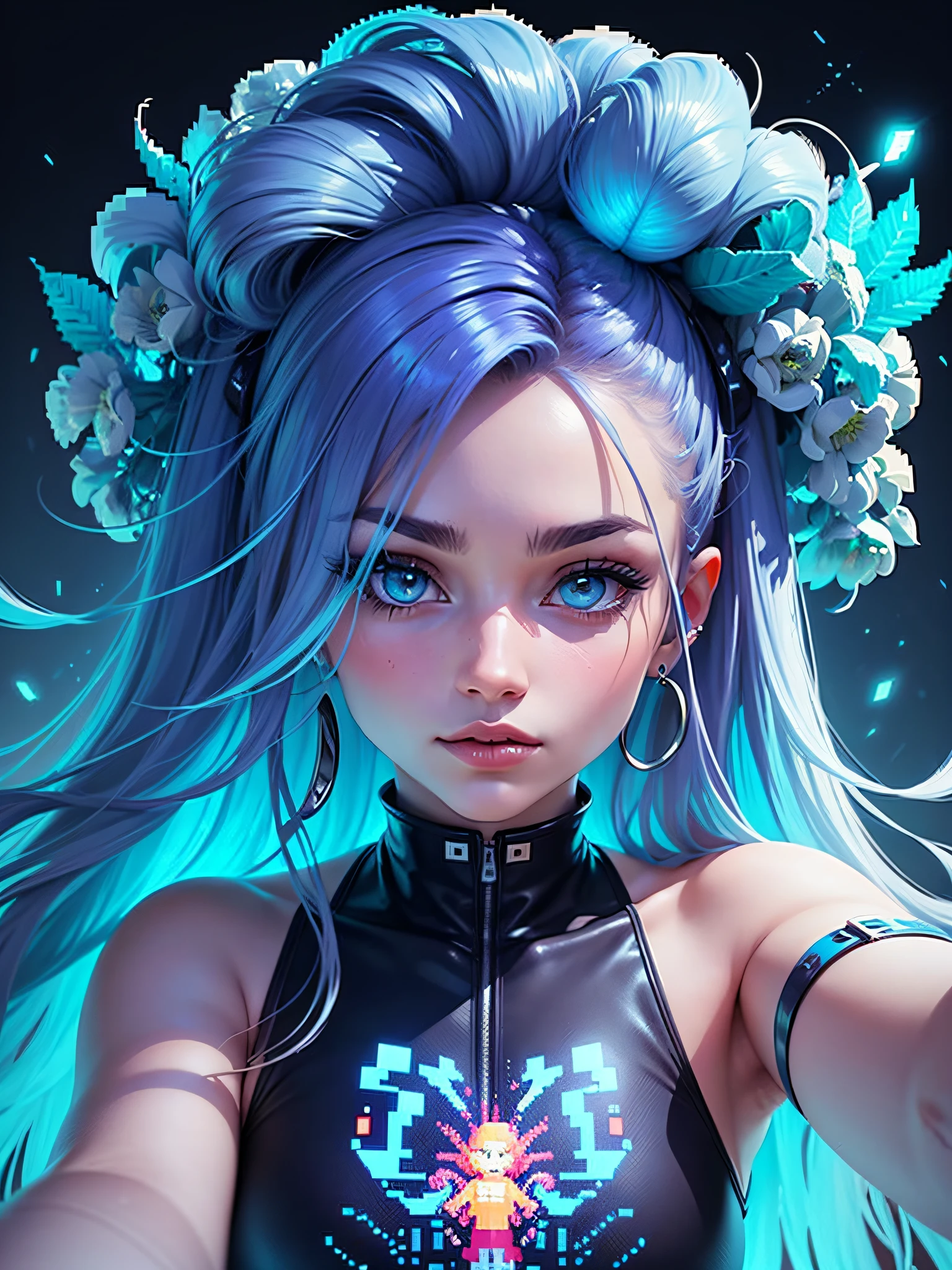fabulous pixel art of beautiful futuristic idols taking a selfie in amazing places, pixel art, beautiful pixel art, beautiful pixel art, hyper-detailed pixel art, conceptual pixel art, high quality pixel art, bioluminescent lighting, colorful, high contrast colors, pixel art style, Pixel art:3, 4k, beautiful