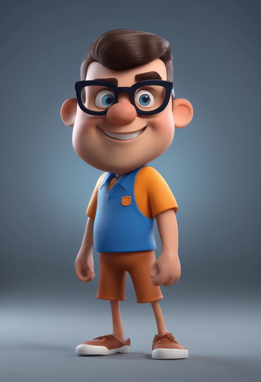 Cartoon character of a man with black glasses and a blue shirt, animation character, Caractere estilizado, animation style rendering, 3D estilizado, Arnold Maya render, 3 d render stylized, toon render keyshot, Personagem 3D, Personagem 3D, 3d rendering stylized, 3 d character render, personagem de desenho animado, Personagem de close up, Pose de personagem, (Estilo Pixar) (master part:1.2) (Bokeh) (best quality) (pele detalhada) (textura detalhada) (8k) (argila) (Cinematic lighting) (foco nítido