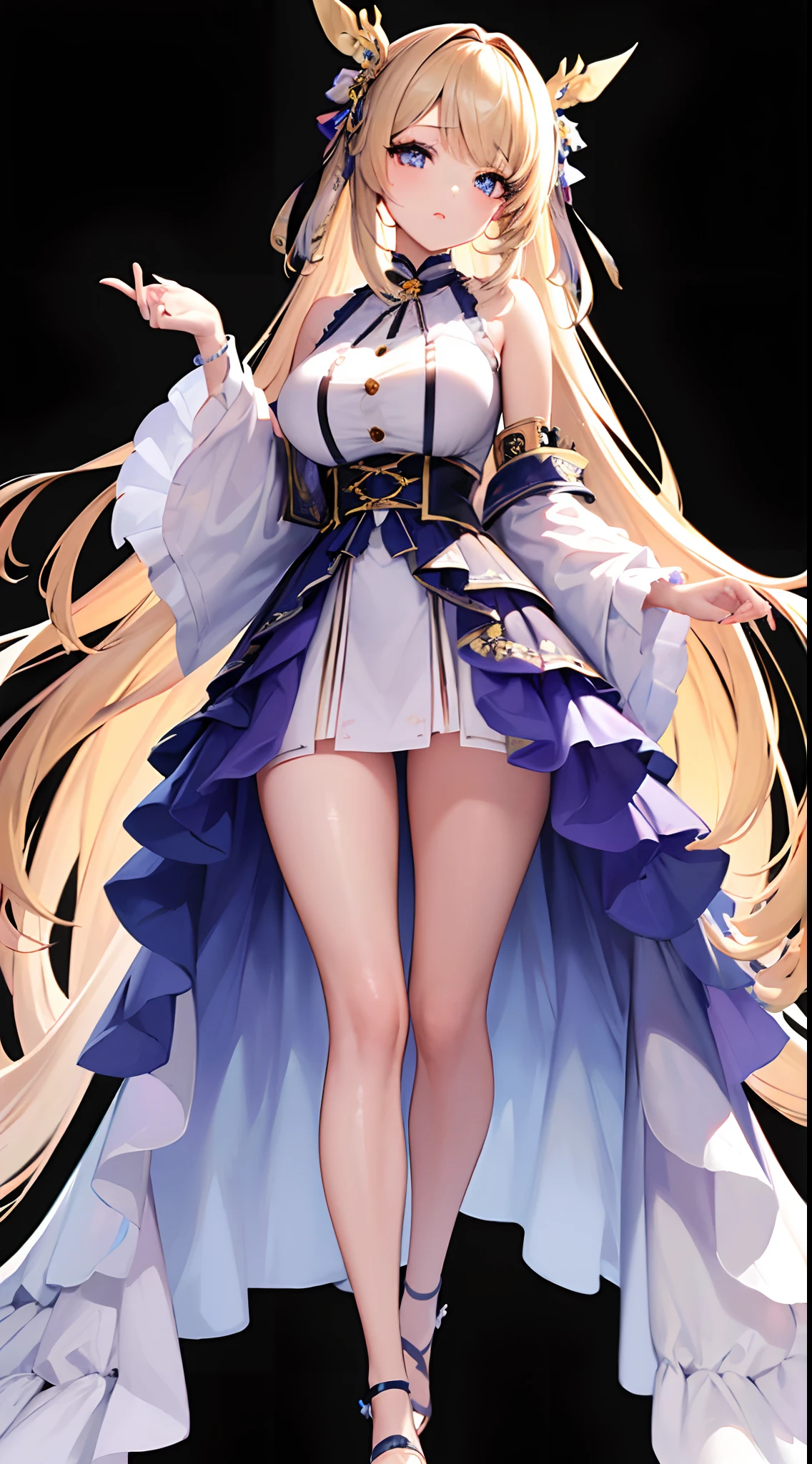 ((Best Quality)), (ultra-detailliert), ((Extremely detailed)), (Beautiful), ((Kawaii Girl)), ((UHD)), (masterpiece), (high quality), (best quality), (4K), (high quality), 1, solo girl, one girl, (hair two side up), hair intakes, long hair, parted bangs, platinum blond hair, jade colored eyes, tsurime, large breasts, paint right up to the tip of the head,((transparent background)),(solo),standing,(wearing shoes on feet),((is wearing Idol Costumes)),good girl, beautiful detailed eyes,good looking,((an extremely delicate and beautiful)),make the eyes the same shape and color on both sides, anime style