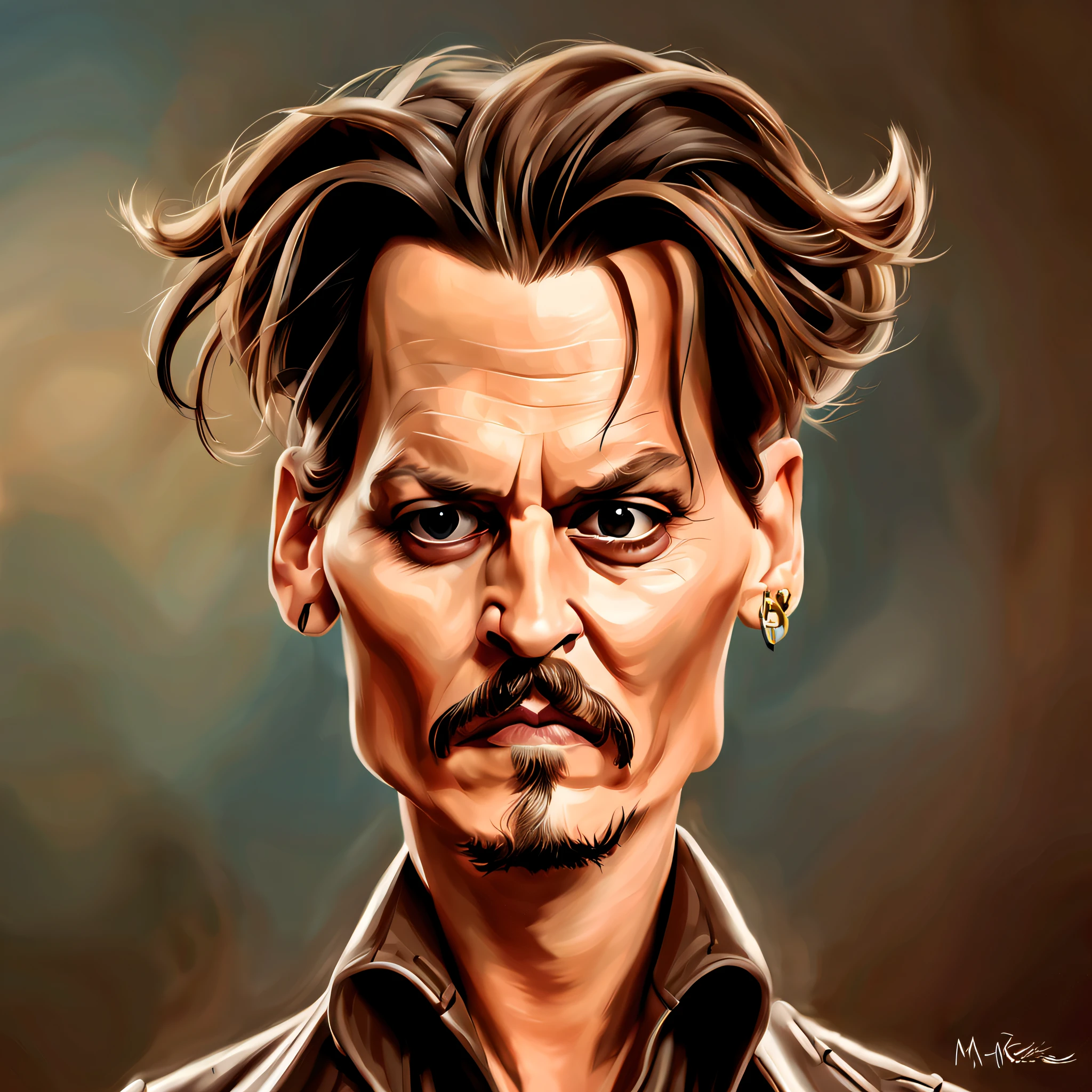 a painting of a man with a mustache and a mustache on his head, johnny depp portrait, portrait of johnny depp, johnny depp, caricature style, jim carrey caricature realism, digital art. @mariomaniacdude, caricature, caricature illustration, epic portrait illustration, by Darek Zabrocki, cartoon digital painting, digital cartoon painting art, drawn with photoshop