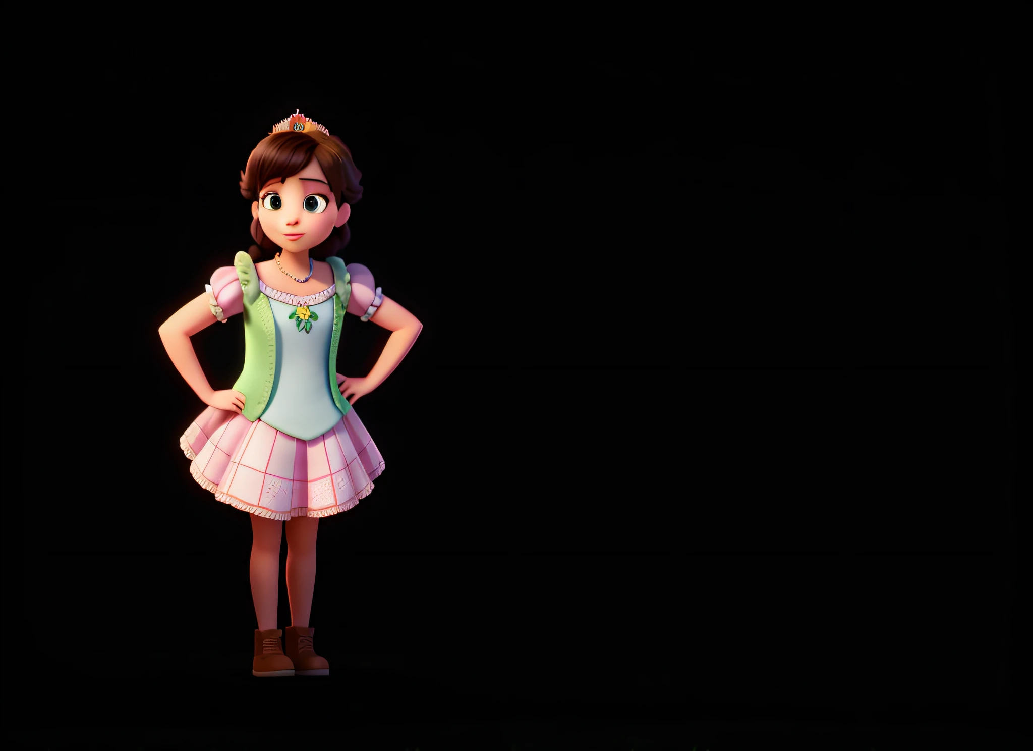Princess in front of a castle that is on top of a green hill Disney Pixar style