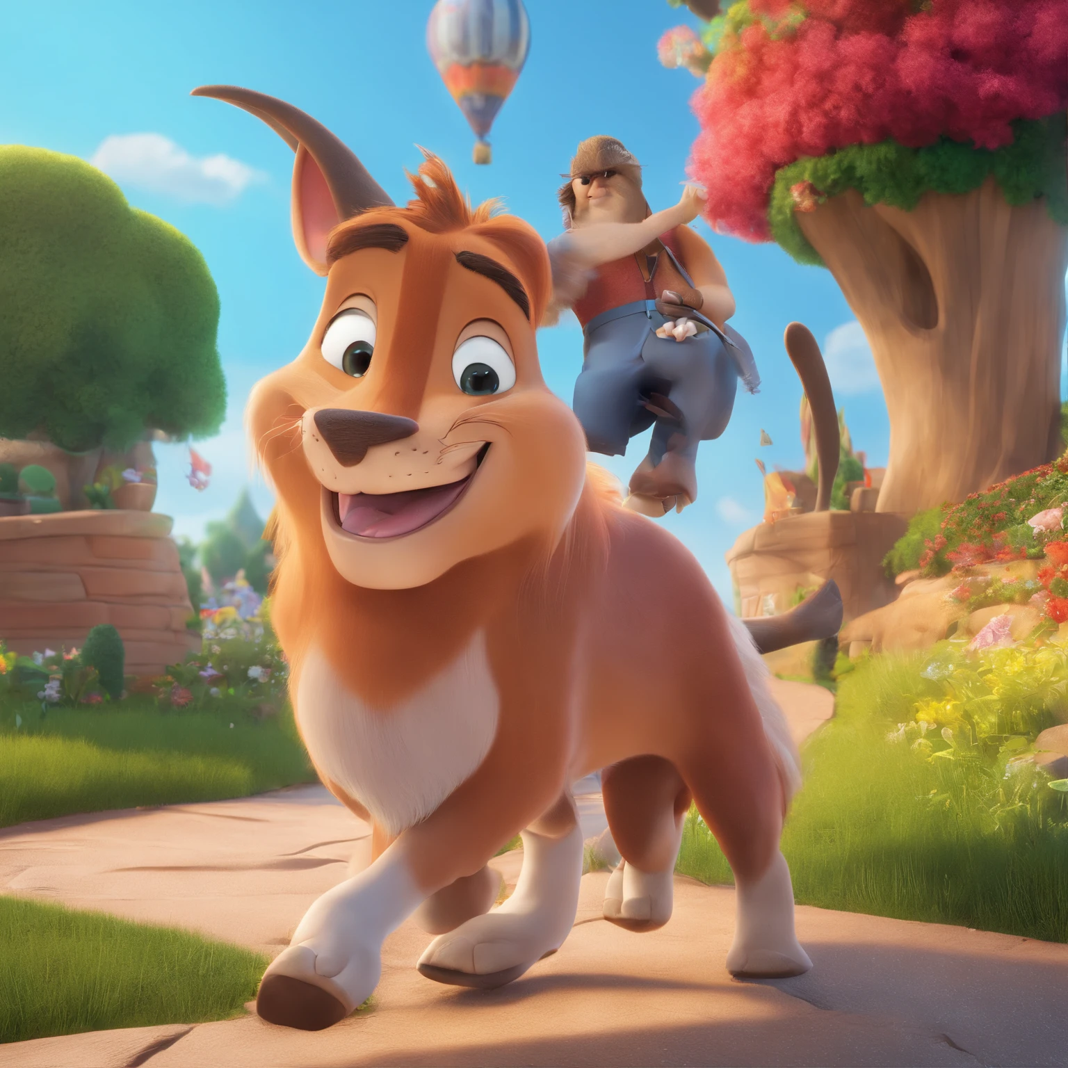 Create a Disney Pixar-inspired poster with the character being a 28-year-old, com um sorriso grande cabelos castanhos