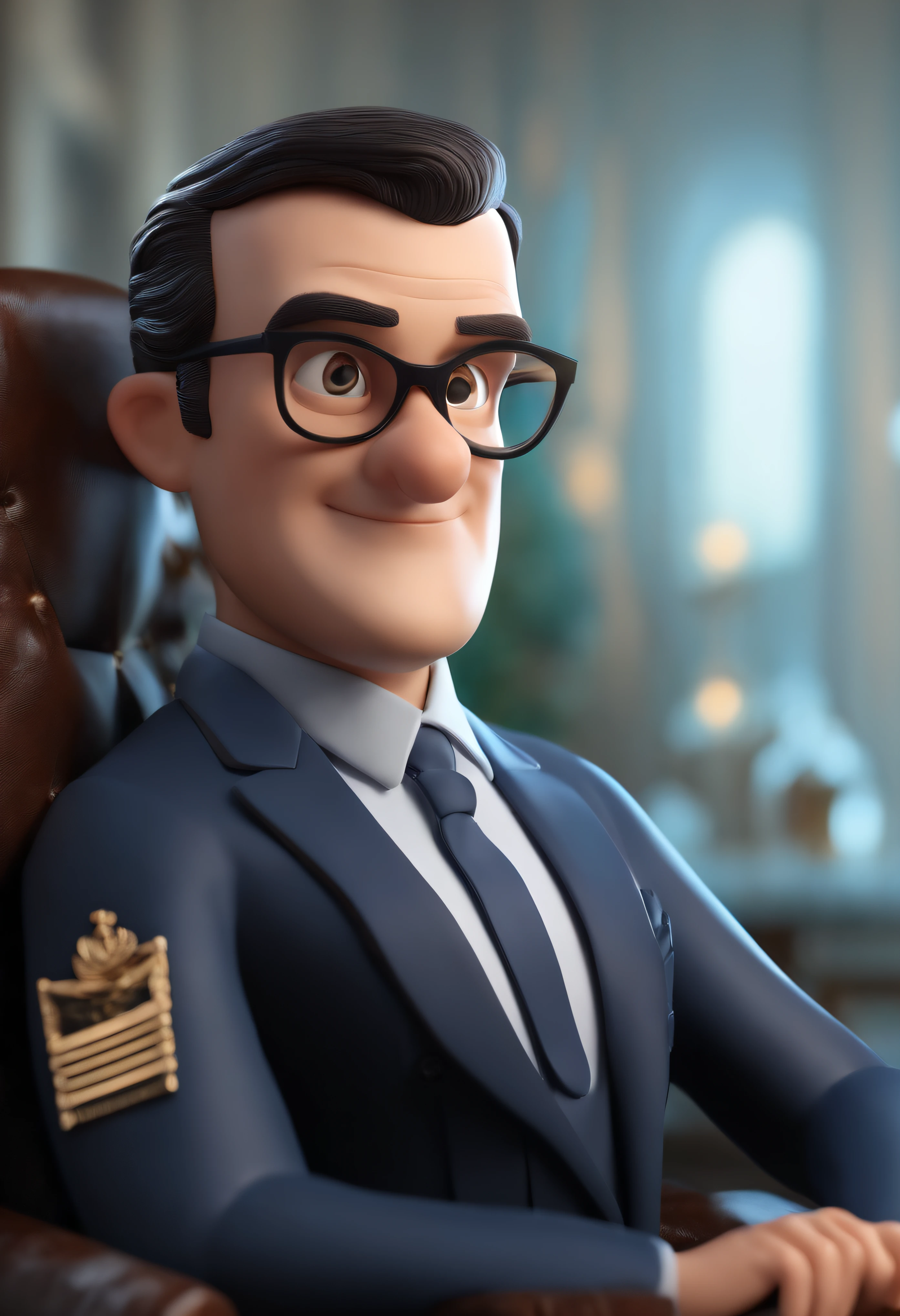 Cartoon character of a man with black square glasses and a blue shirt Elegant black suit, rosto oval, corte de cabelo curto militar, A bible in a black hand, corpo endomorfo, animation character, Caractere estilizado, animation style rendering, 3D estilizado, Arnold Maya render, 3 d render stylized, toon render keyshot, Personagem 3D, Personagem 3D, 3d rendering stylized, 3 d character render, personagem de desenho animado, Personagem de close up, Pose de personagem, (Estilo Pixar) (master part:1.2) (Bokeh) (best quality) (pele detalhada) (textura detalhada) (8k) (argila) (Cinematic lighting) (foco nítido