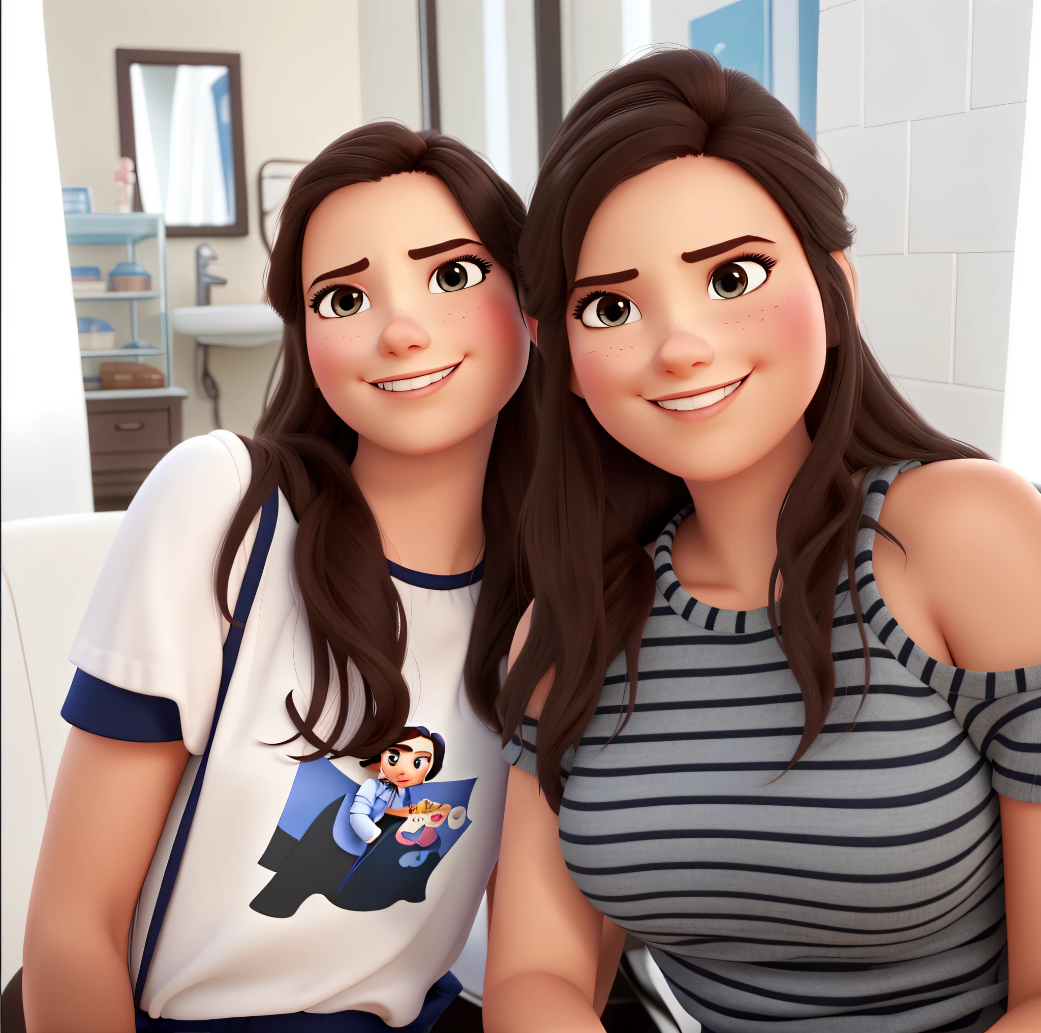 Make two beautiful women, delicate and charming in Pixar Disney style