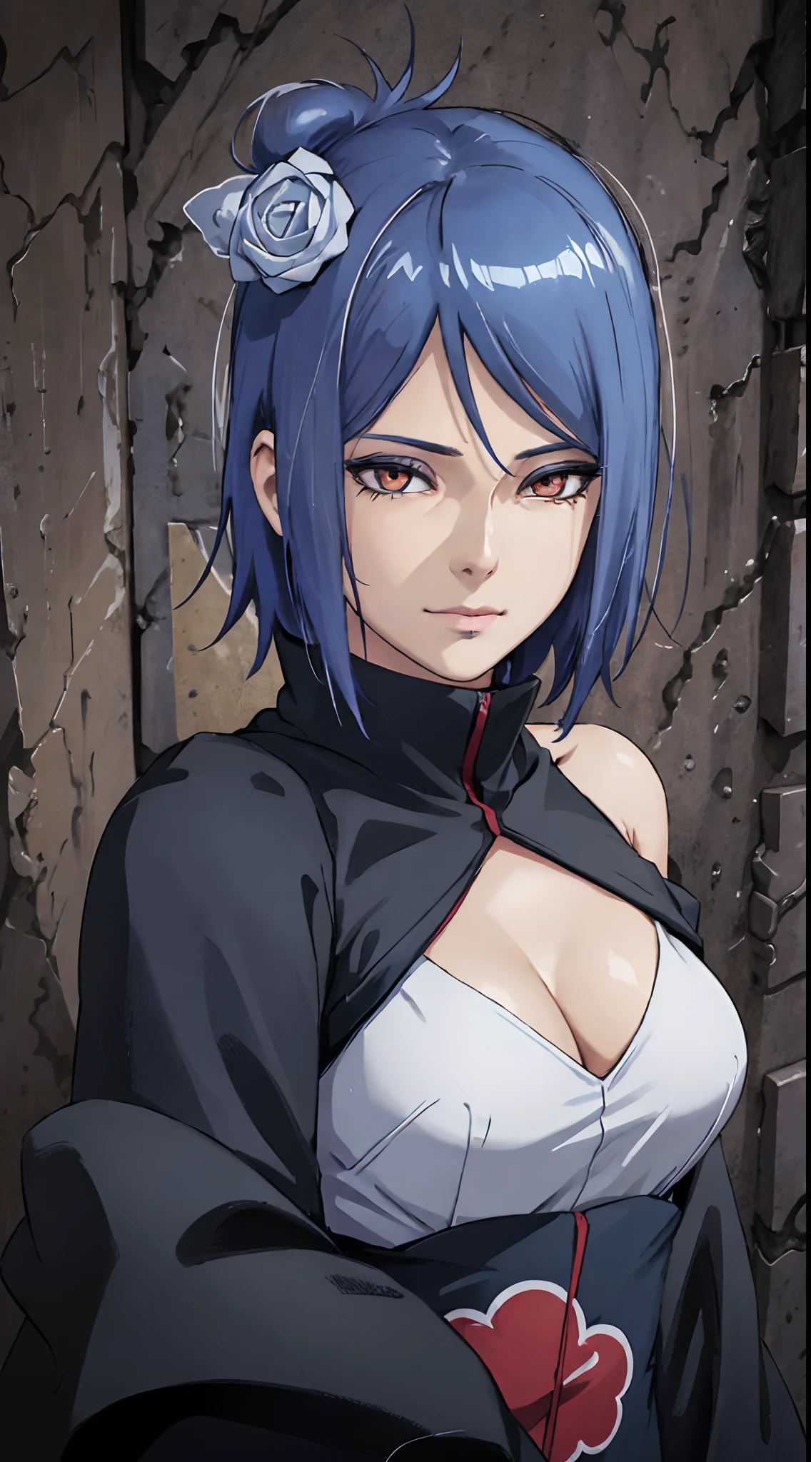 one-girl,ssmile,looks into camera,sportrait,(cleavage:1.5),(Off-the-shoulder attire:1.5)(best qualtiy),(tmasterpiece)
Xiaonan\(Naruto\),(AKATSUKI OUTFIT:1.1),dardark blue hair