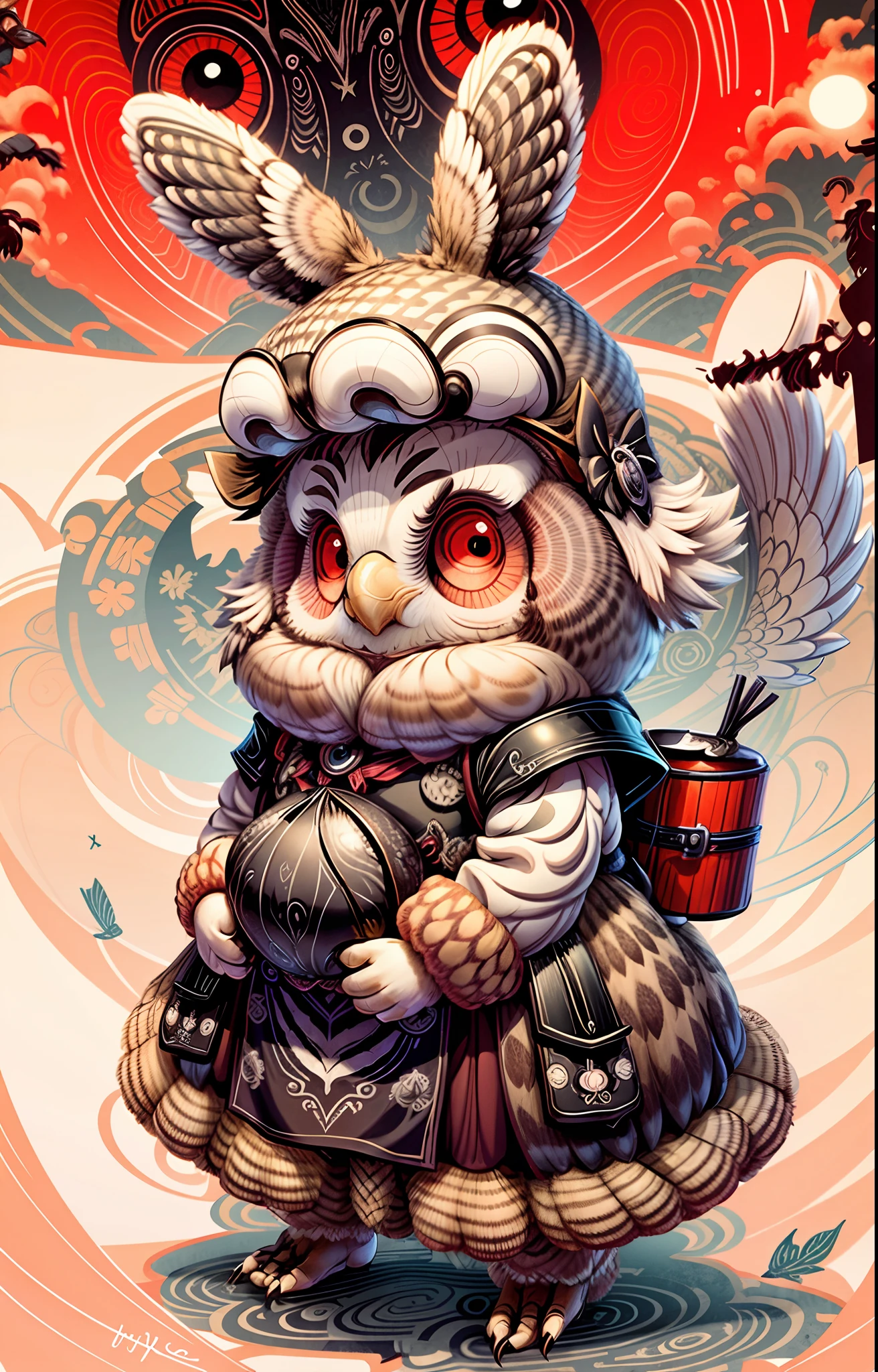 Owl in the style of 0MIB, illustrator, tmasterpiece, hiquality, 8K, hight resolution, higly detailed, ssmile