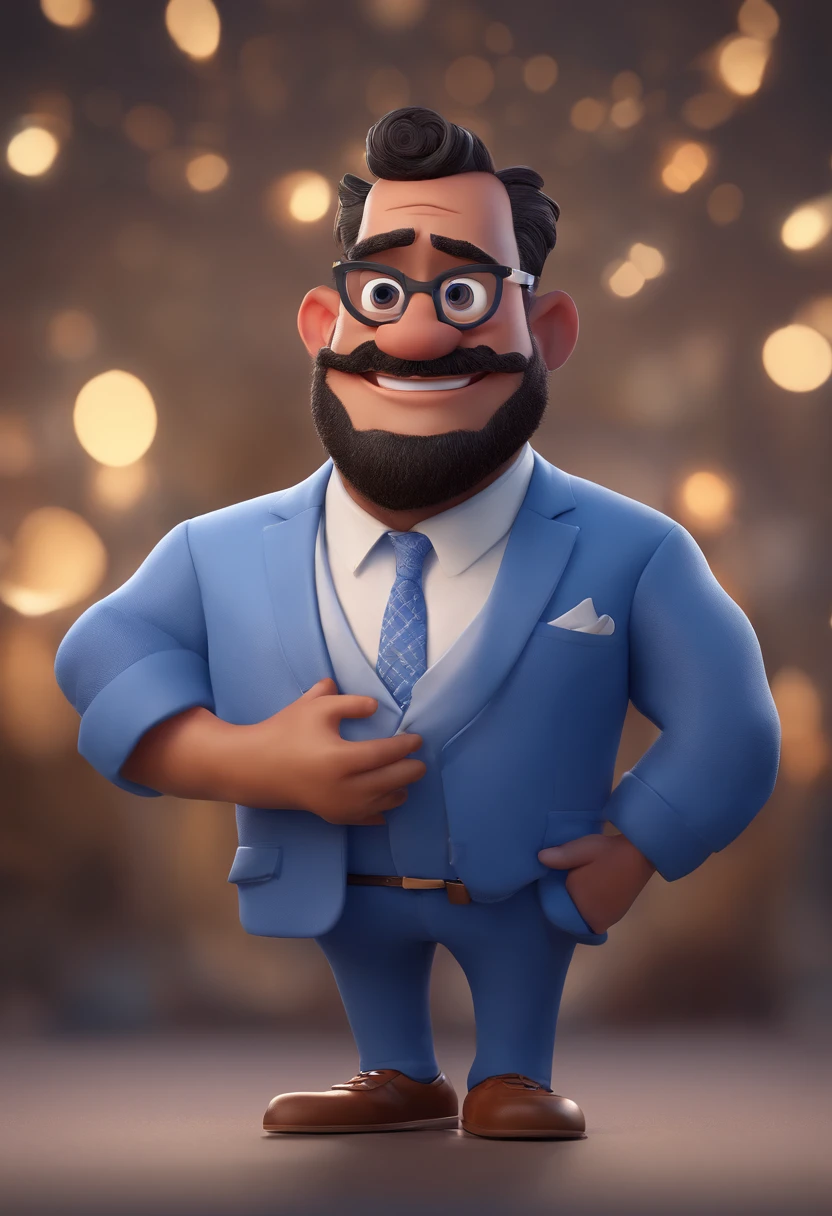 Cartoon character of a man with black glasses and a blue shirt, animation character, Caractere estilizado, animation style rendering, 3D estilizado, Arnold Maya render, 3 d render stylized, toon render keyshot, Personagem 3D, Personagem 3D, 3d rendering stylized, 3 d character render, personagem de desenho animado, Personagem de close up, Pose de personagem,  (Estilo Pixar) (master part:1.2) (Bokeh) (best quality) (pele detalhada) (textura detalhada) (8k) (argila) (Cinematic lighting) (foco nítido