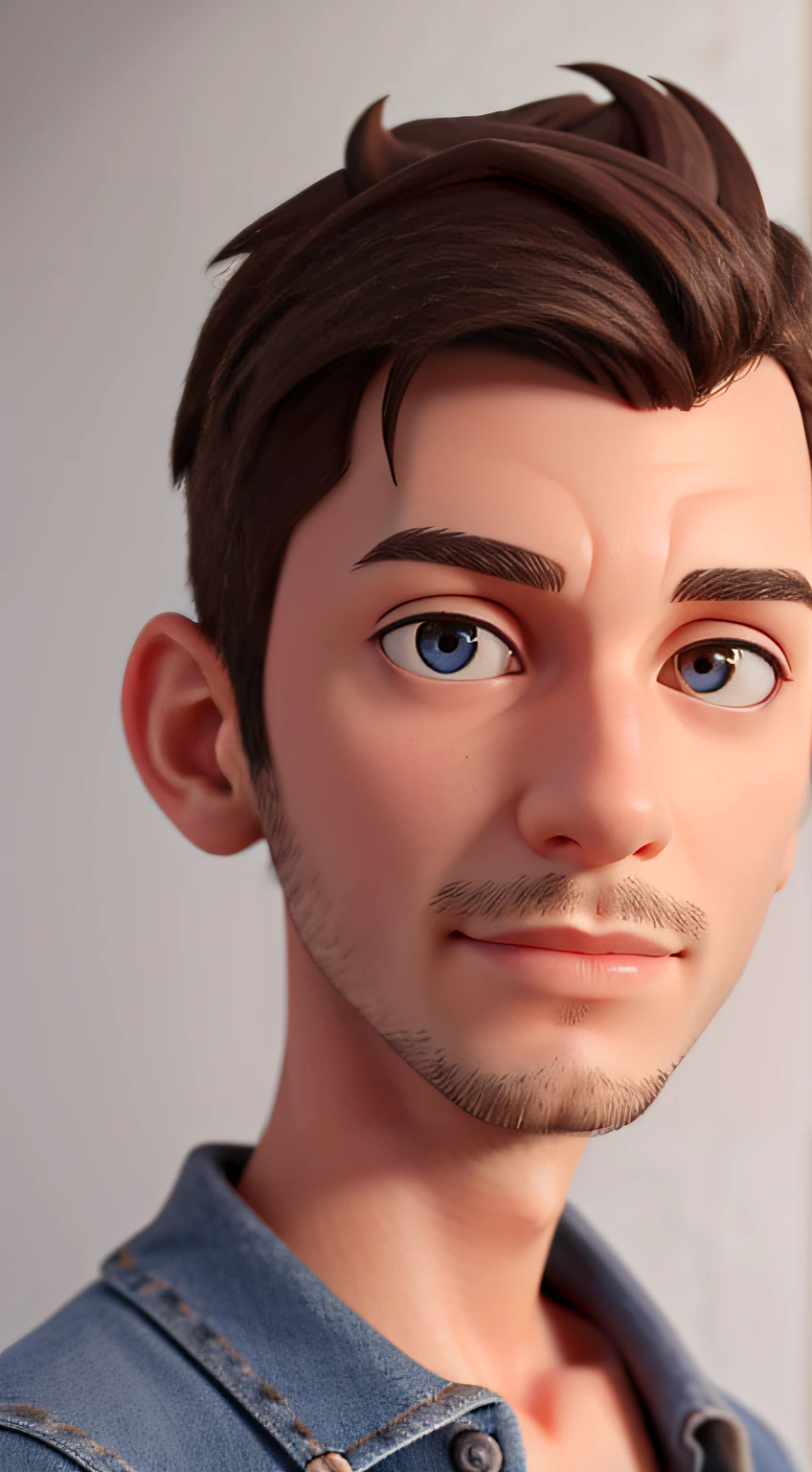 um close up de um homem de desenho animado , detailed unblurred face, 3 d demo , rosto realista detalhado, single realistic face, rosto detalhado preciso, rosto realista humano, foto de perfil headshot, rosto detalhado realista, rosto detalhado e realista, sobrancelha grossa, cabelo castanho claro