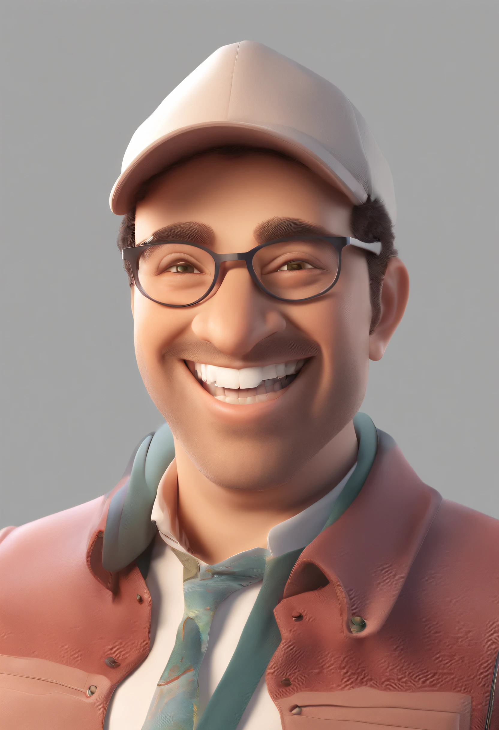 Smiling Man Illustration, sorriso insano, Homem de pele marrom com um sorriso gigante, happily smiling at the camera, sorriso atrevido, he's smiling, sorriso muito grande, Macho sorridente, foto de perfil headshot, rindo sorriso enorme, desenhando no estilo de Arte 3D, c4d, fundo de cor branco puro, estilo disney, estilo pixar render ilustracao Super Detalhe, 8k