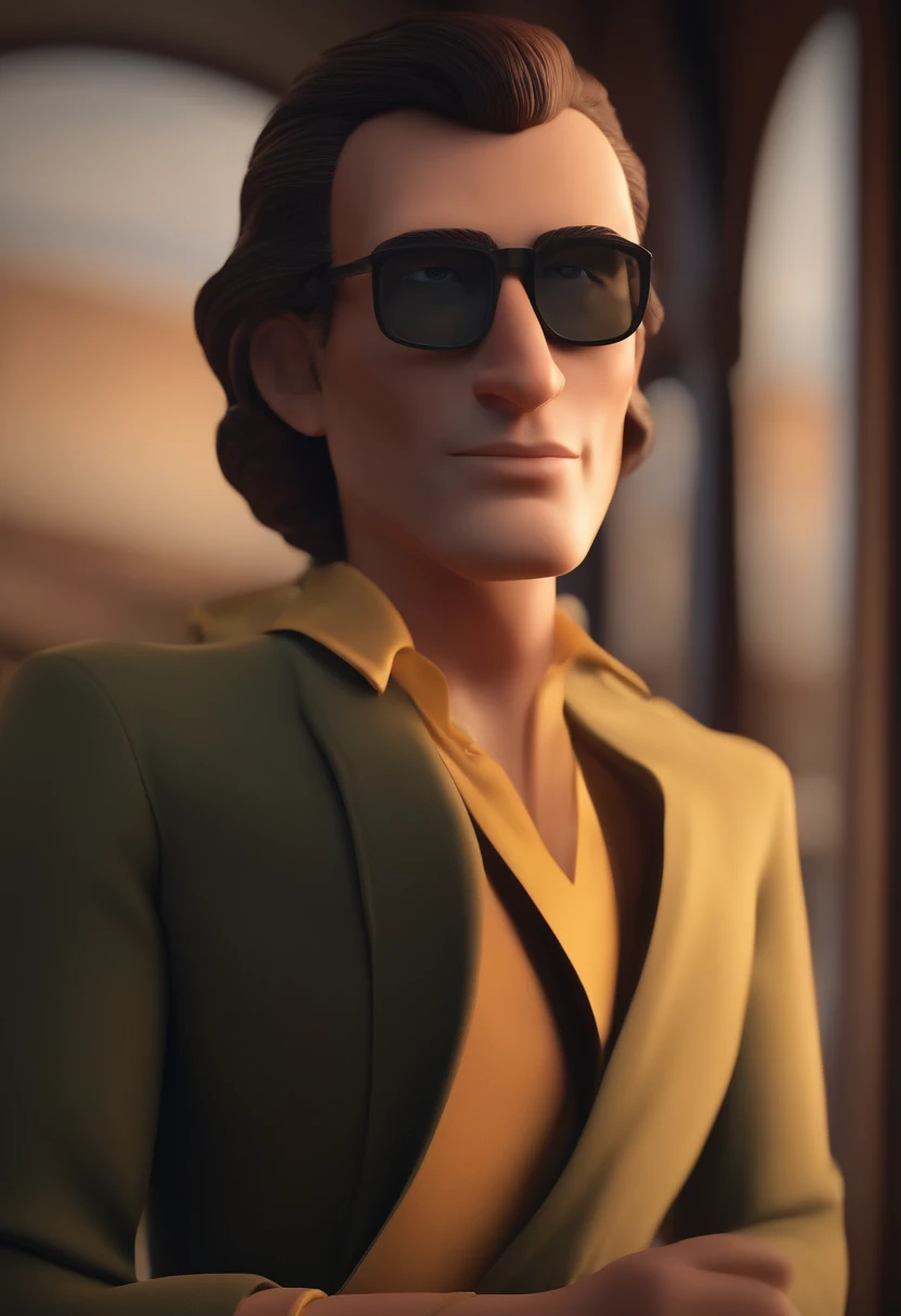 Cartoon character of a man with black square glasses and elegant black suit, corte de cabelo curto militar, rosto oval, Elegantly shaped photo position , biotipo endomorfo e pernas grossas, Arched overarches, He doesn't have a beard, animation character, Caractere estilizado, animation style rendering, 3D estilizado, Arnold Maya render, 3 d render stylized, toon render keyshot, Personagem 3D, Personagem 3D, 3d rendering stylized, 3 d character render, personagem de desenho animado, Personagem de close up, Pose de personagem, (Estilo Pixar) (master part:1.2) (Bokeh) (best quality) (pele detalhada) (textura detalhada) (8k) (argila) (Cinematic lighting) (foco nítido