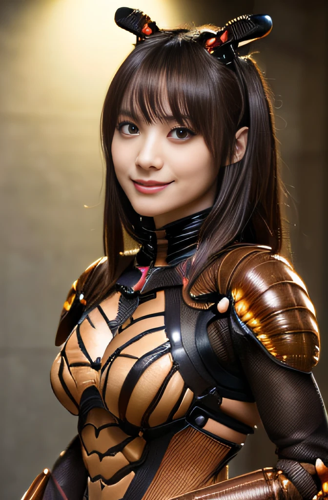 (high resolution,masterpiece,best quality,extremely detailed CG, anime, official art:1.4), realistic, photo, amazing fine details, all intricate, gloss and shiny,awesome many layers, 8k wall paper, 3d, sketch, kawaii, illustration,( solo:1.4), perfect female proportion,villainess, (fusion of dark brown cockroach and lady:1.4), (brown cockroach form lady:1.2), (brown cockroach lady:1.2), (fusion:1.2), (solo:1.4), (evil smile:1.2), muscular, abs, (cockroach brown exoskeleton bio insect suit:1.4), (cockroach brown exoskeleton bio insect armor:1.2), (brown transparency cockroach wing:1.4), (brown cockroach antennae:1.3),
