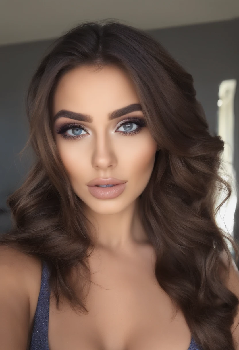 Femme Arafed complètement , fille sexy aux yeux bruns, espagnol, ultra réaliste, Méticuleusement détaillé, Portrait Sophie Mudd, cheveux bruns et grands yeux, Selfie d’une jeune femme, Dubai Eyes, Violet Myers, sans maquillage, maquillage naturel, Regarder directement la caméra, Visage avec Artgram, Maquillage subtil, Superbe photo du corps entier agenouillée sur le lit, dans la chambre, Buste de taille moyenne à grande