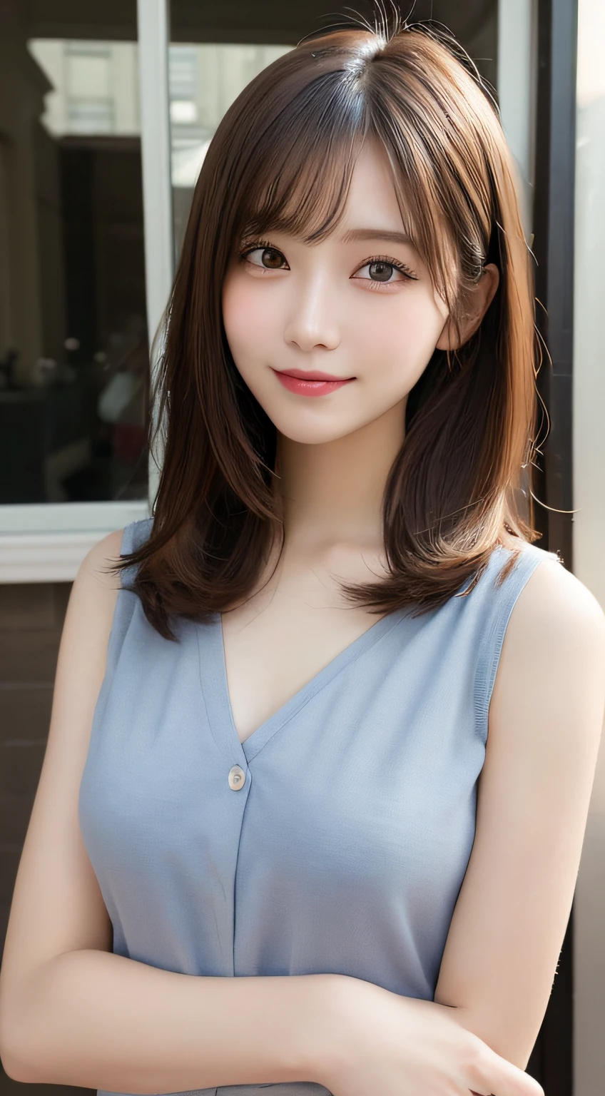 masutepiece, Best Quality, Illustration, Ultra-detailed, finely detail, hight resolution, 8K Wallpaper, Perfect dynamic composition, Beautiful detailed eyes, Women's Fashion Summer,Bob Hair,mid-chest, Natural Color Lip, Bold sexy poses,Smile,Harajuku、20 years girl、Cute、Sexy shot looking at camera