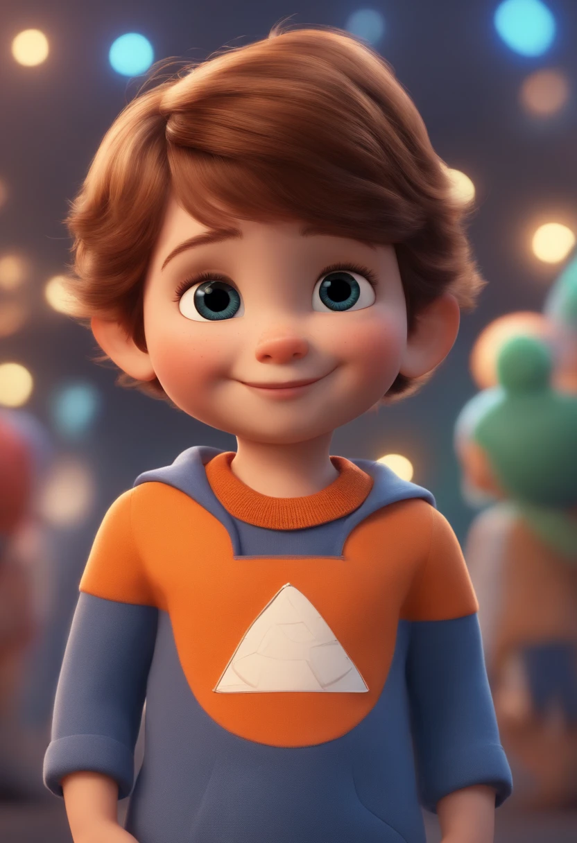a happy cute standing short hair, vestindo uma fantasia espacial, , fundo branco, barnet, Tom, Estilo Pixar, ....3d, desenhos animados, rosto detalhado, asymmetrical 16k