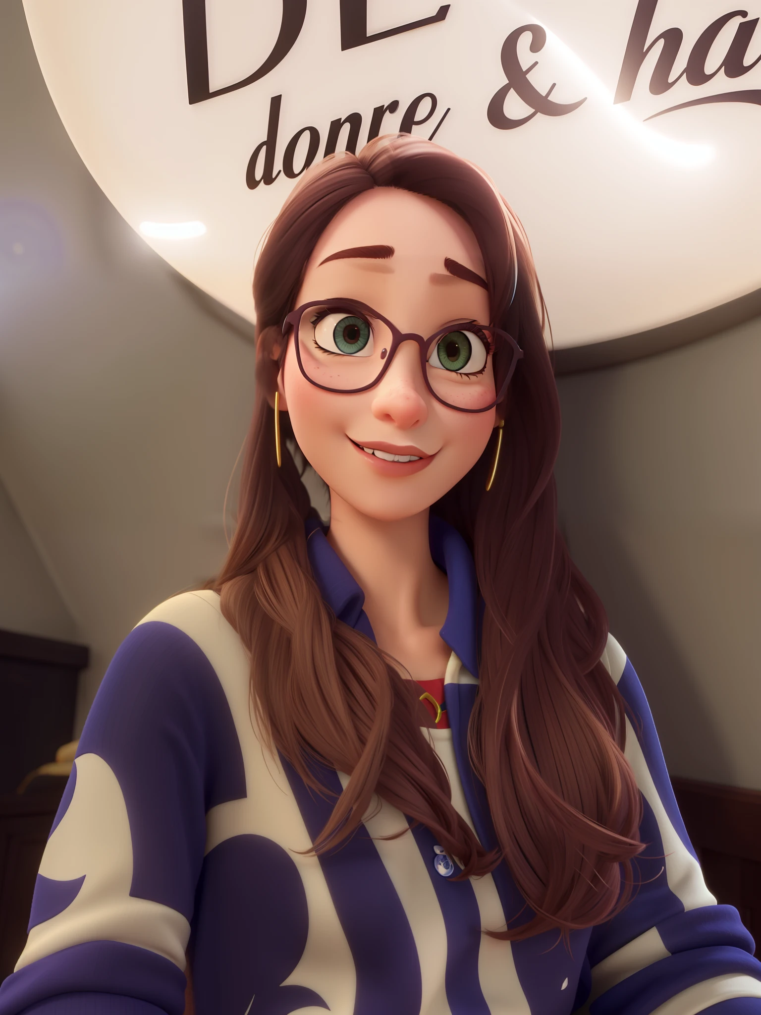 Mulher com olhos castanhos, estilo pixar