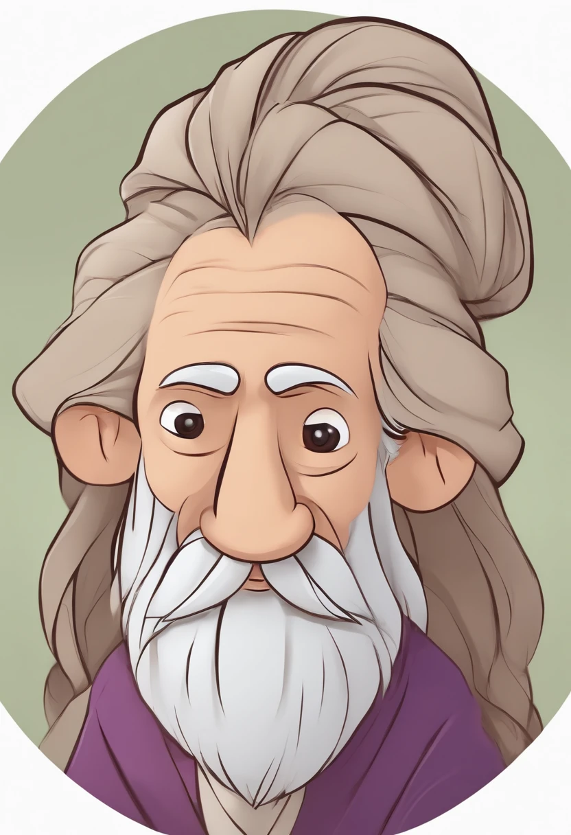 Cute 3D cartoon on the front with long hair and long beard old man folded hands，wears a long robe，Bun on the head