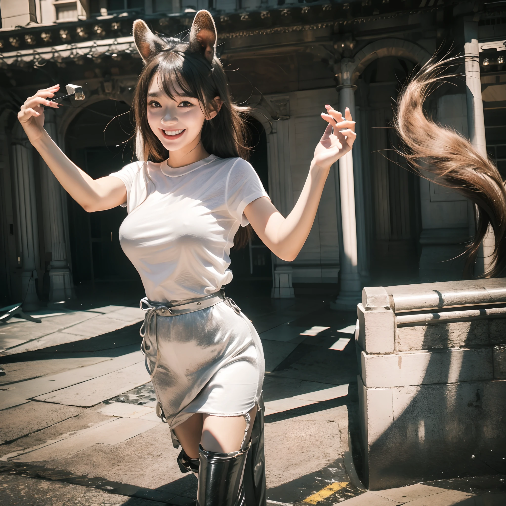 A girl with squirrel ears,ssmile,Lively and cheerful,